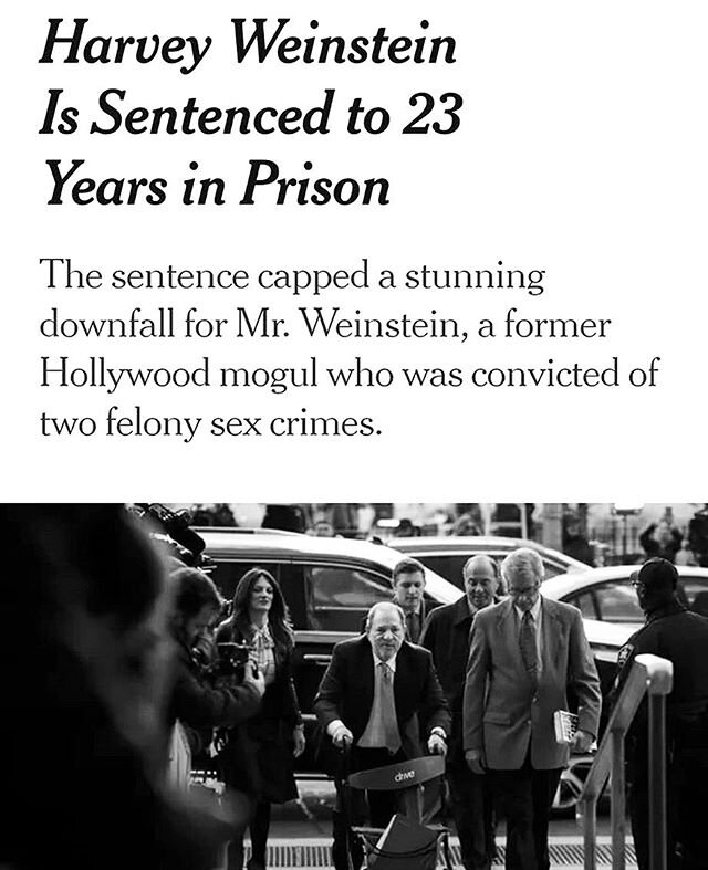 Oh how the mighty have fallen... A sociopathic monster who used his power to prey on women by using their dreams and livelihoods as leverage will most likely die in jail &mdash;The producer is now a prisoner.
&bull;
Weinstein&rsquo;s sentence marks a