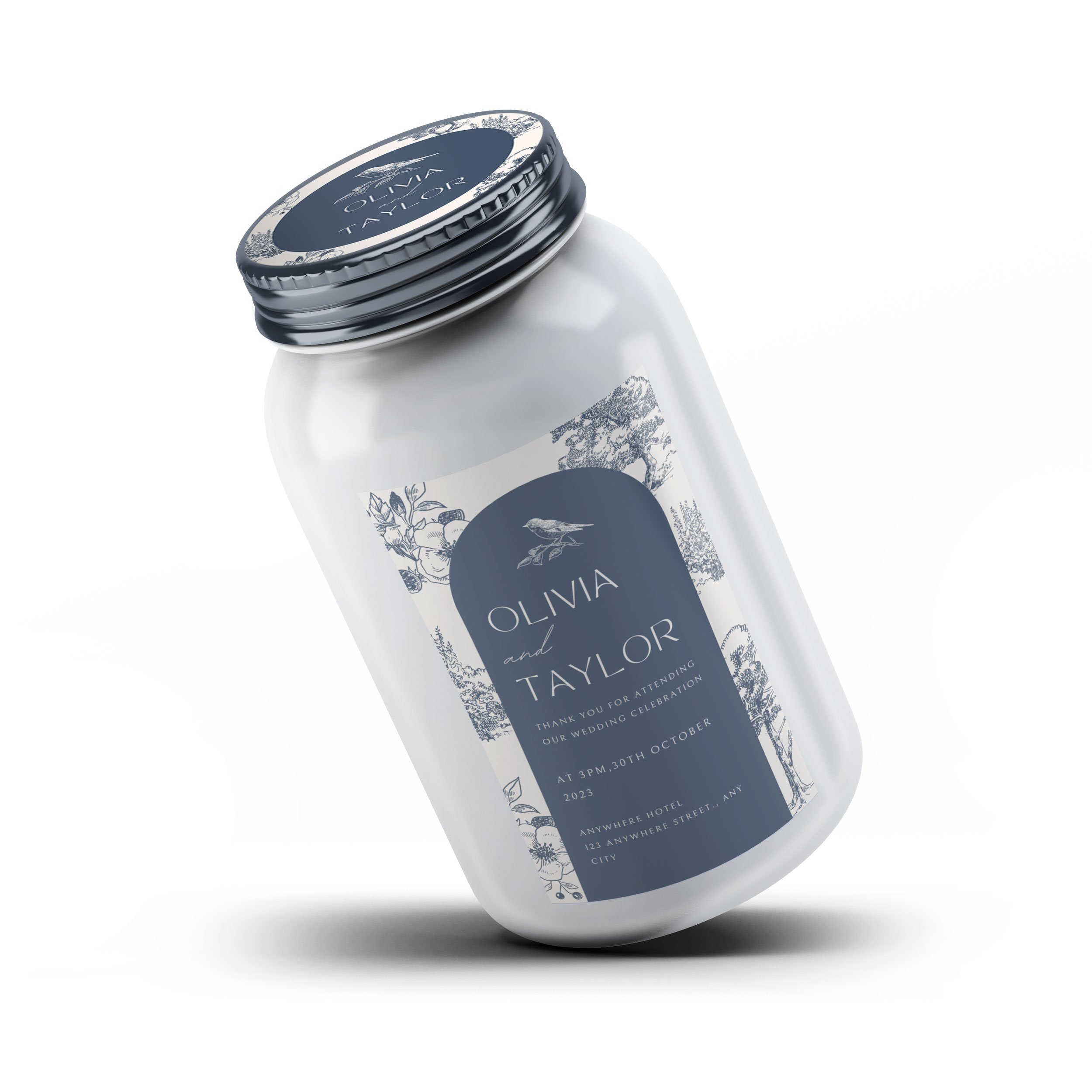 Free Blue Floral Vintage Wedding Mason Jar Labels - Download, Customize &  Print — Dashleigh Template Center