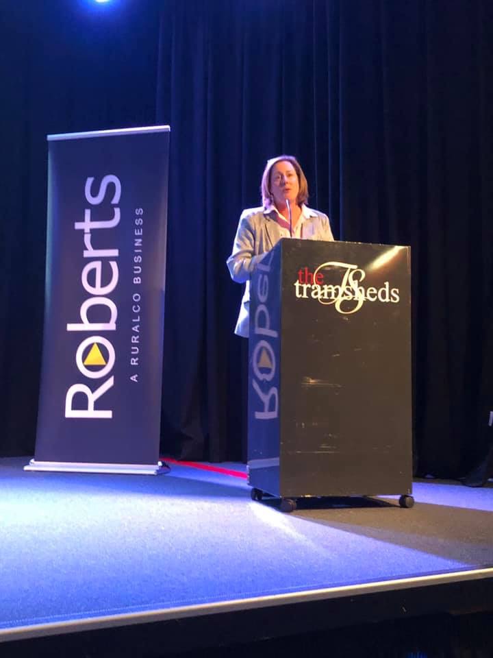 Belinda Hazell speaking at the TFGA Inspire Conference, 2019.
