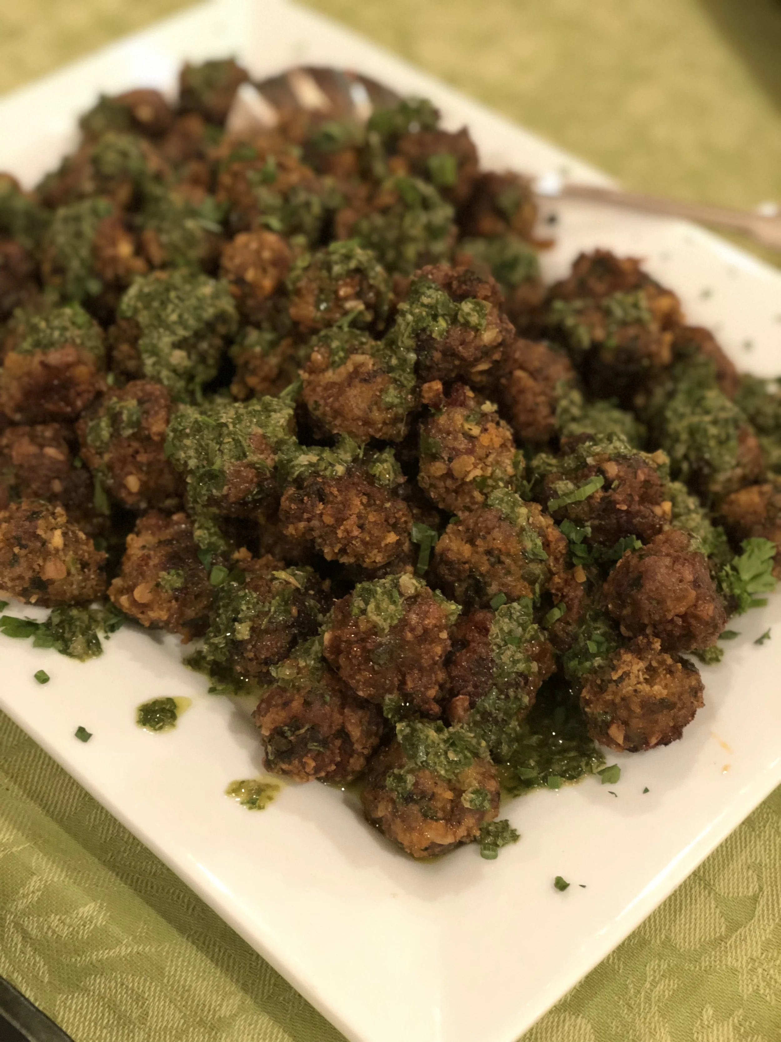 Crispy Sheet Pan Meatballs with Salsa Verde