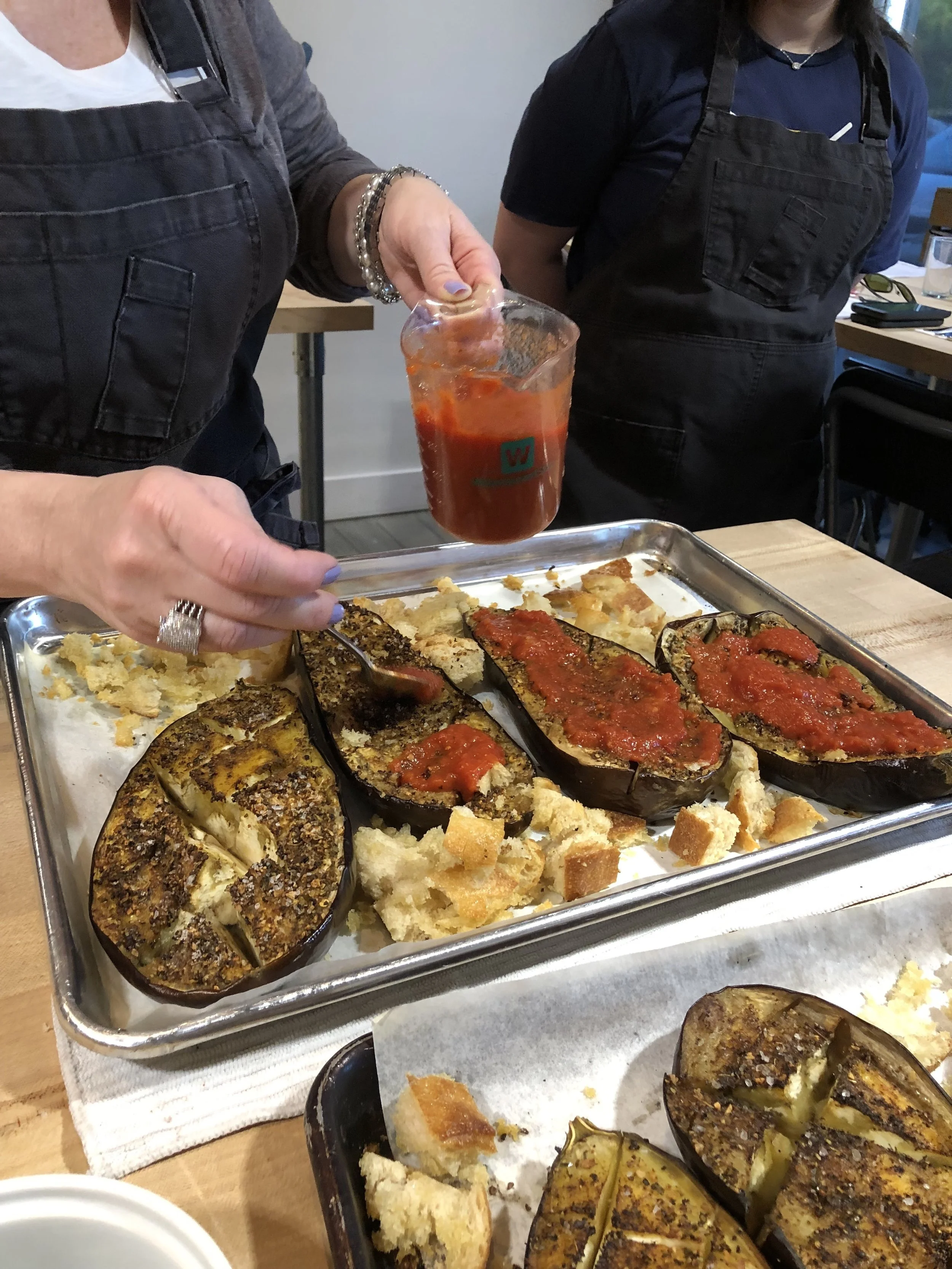 building our unfussy eggplant Parmesan