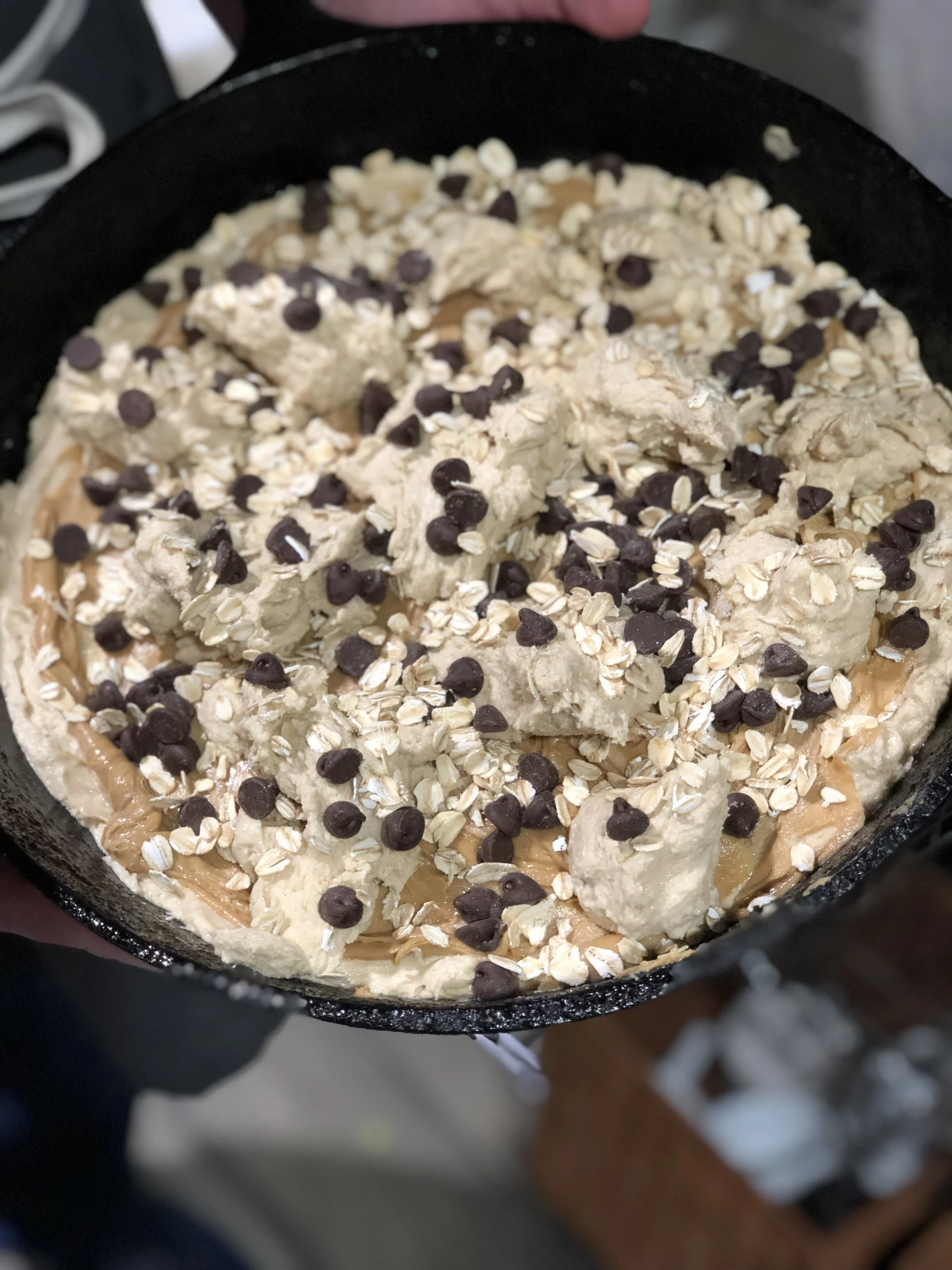 Easy Skillet Cookie going into the oven