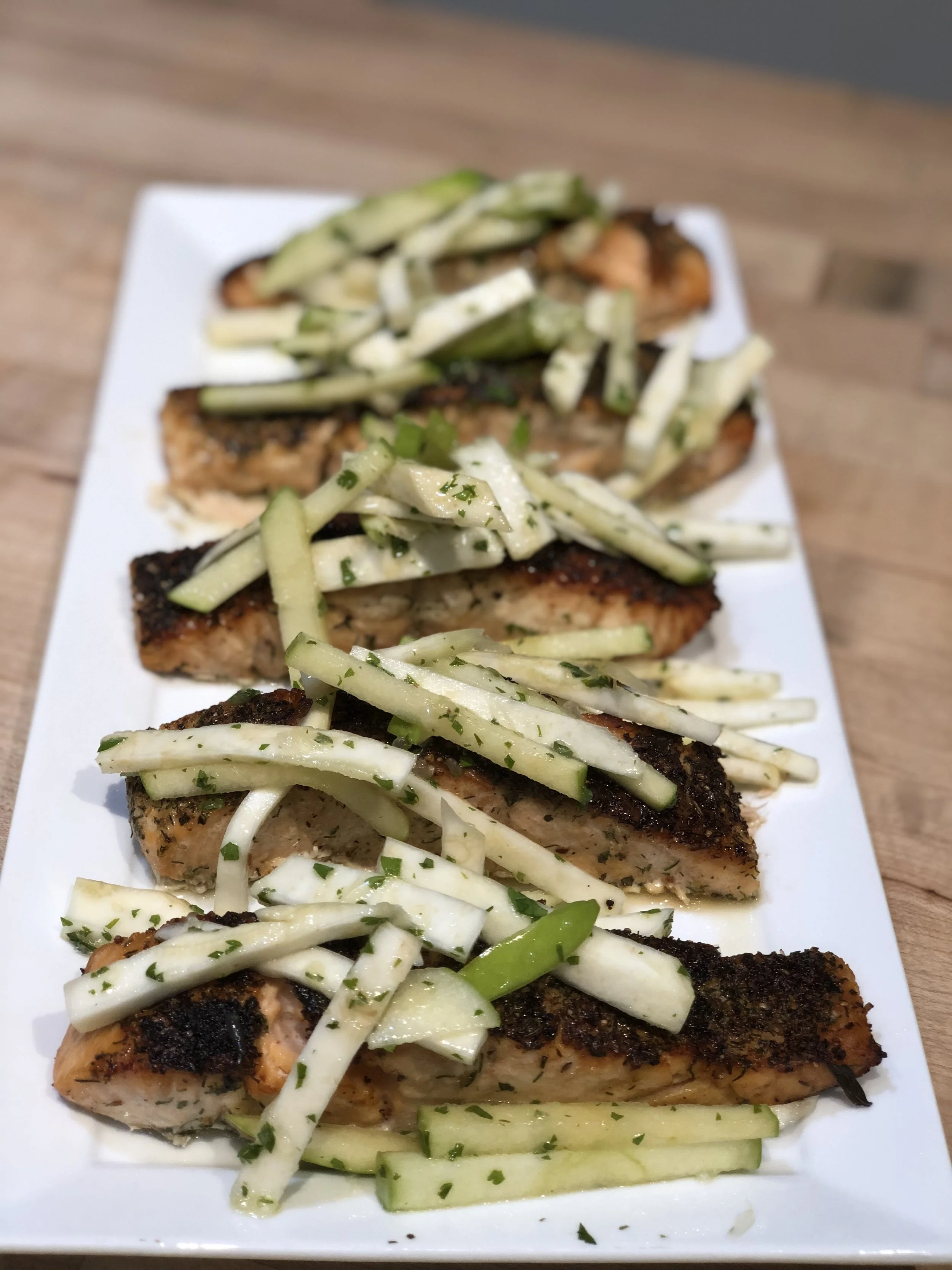 Seared Salmon with Celery Root and Apple Slaw