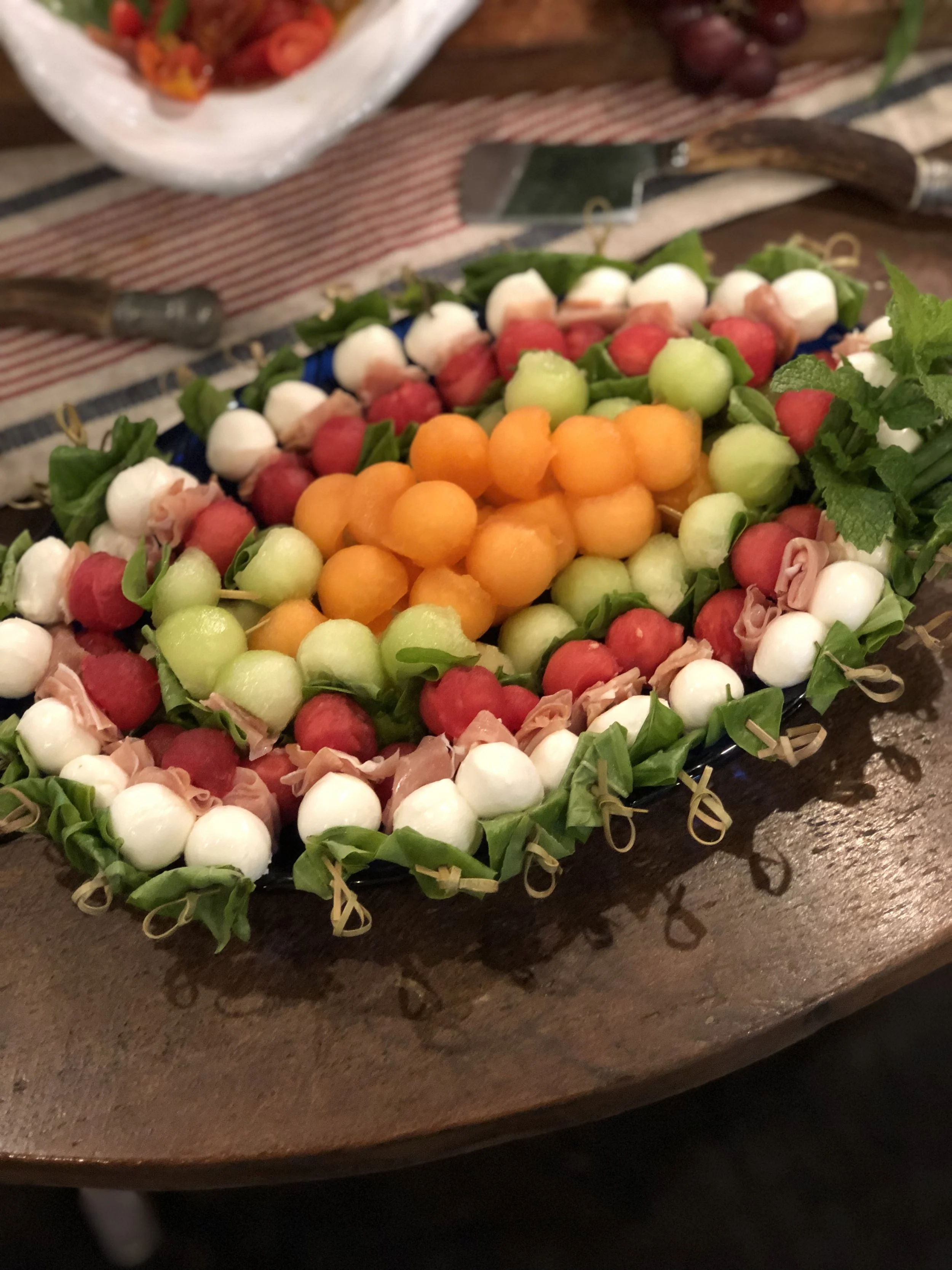 Melon Caprese Skewers with Basil Vinaigrette