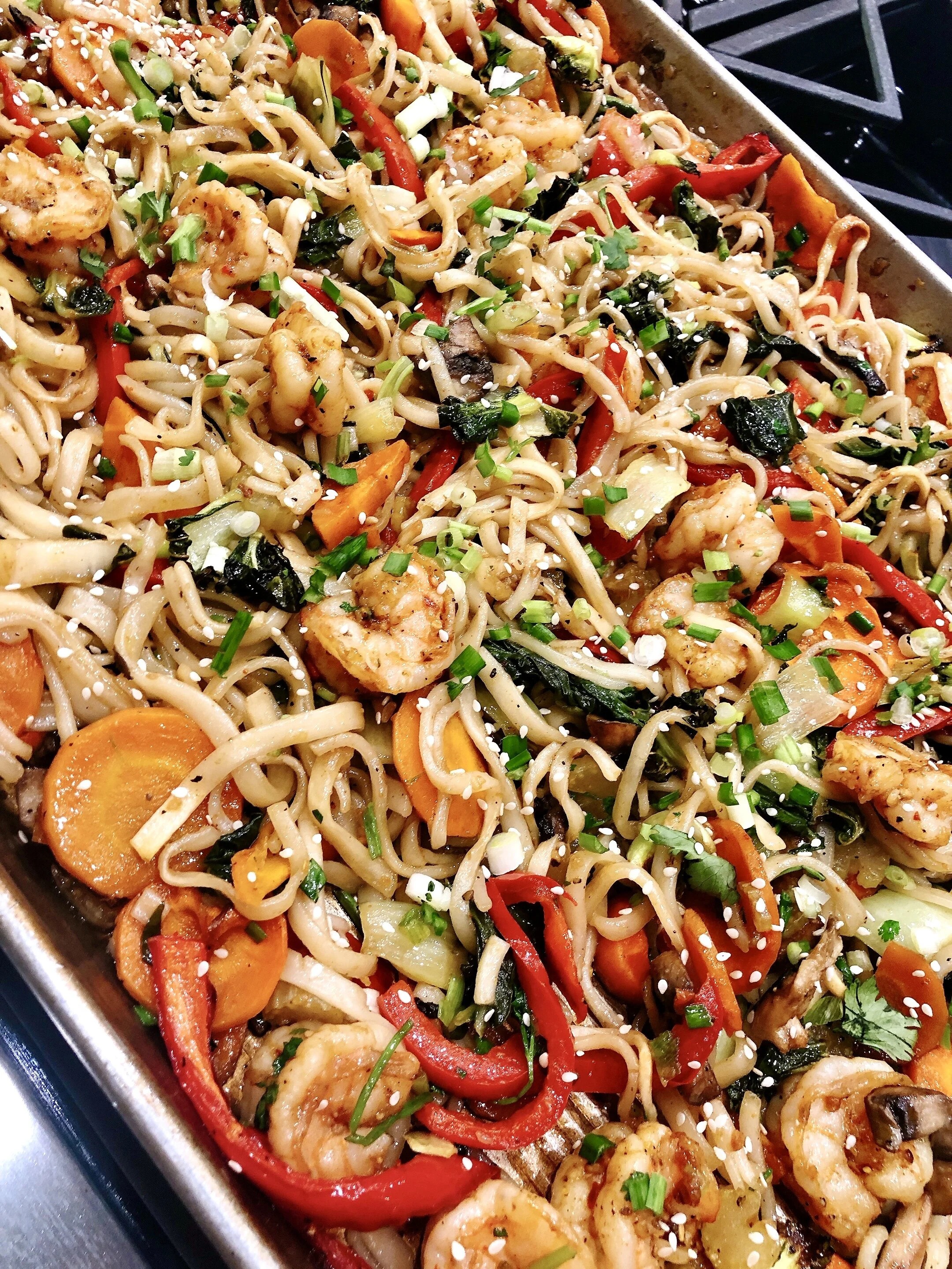 So Clever-Sheet Pan Chow Mein and Dumpling Salad