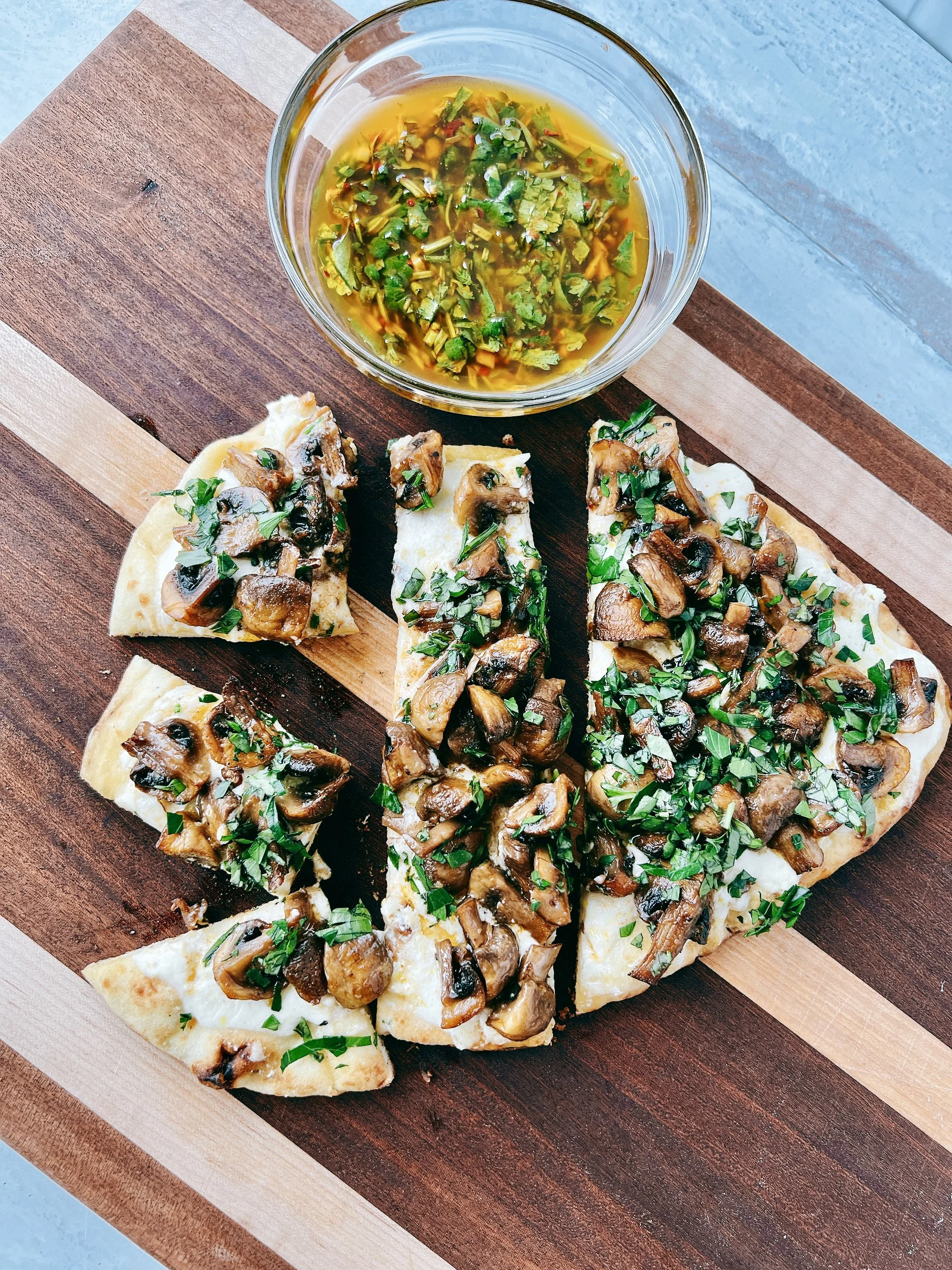 Flatbreads with Whipped Ricotta, Roasted Mushrooms and Chermoula 