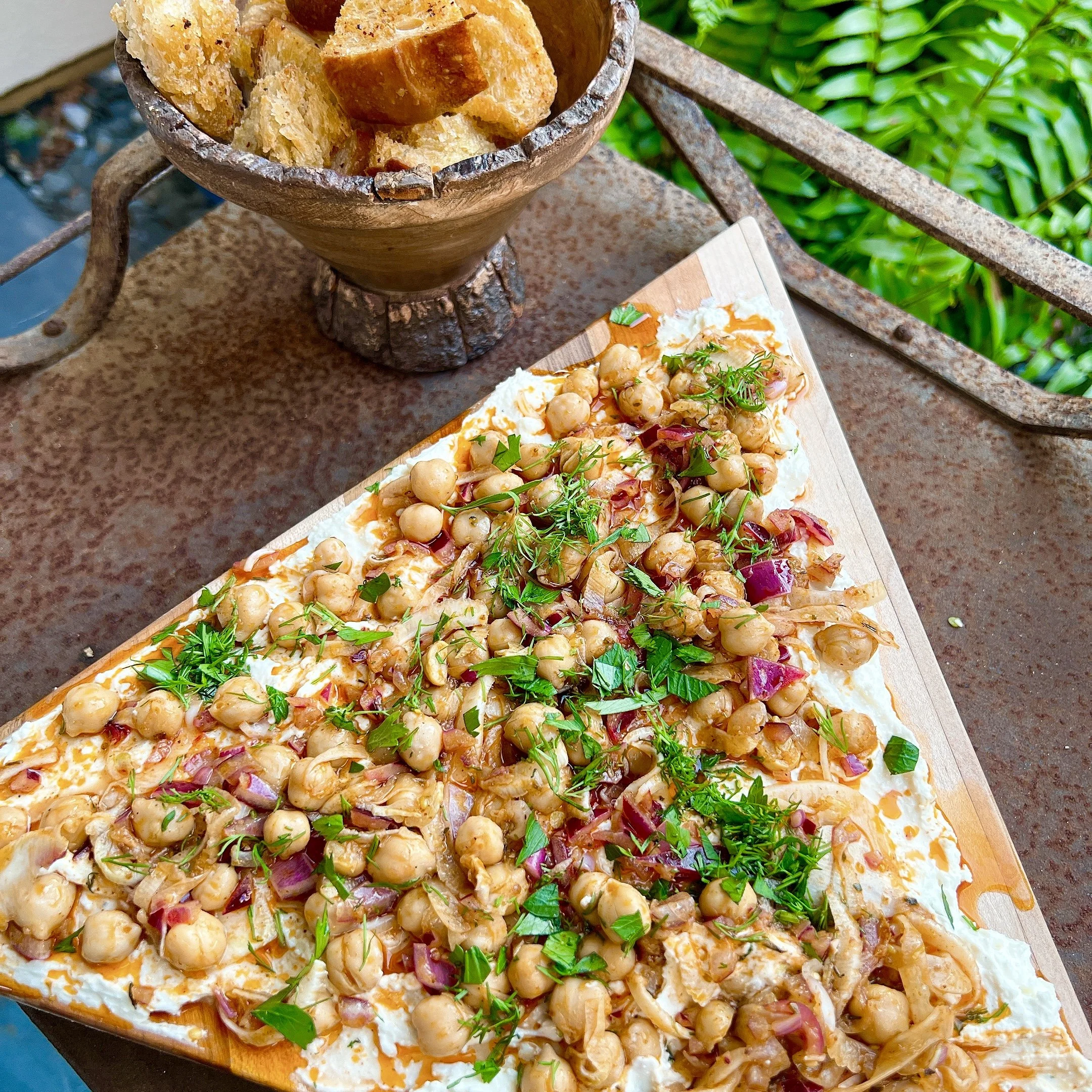 Lemony Whipped Feta Board with Marinated Fennel and Chickpeas 