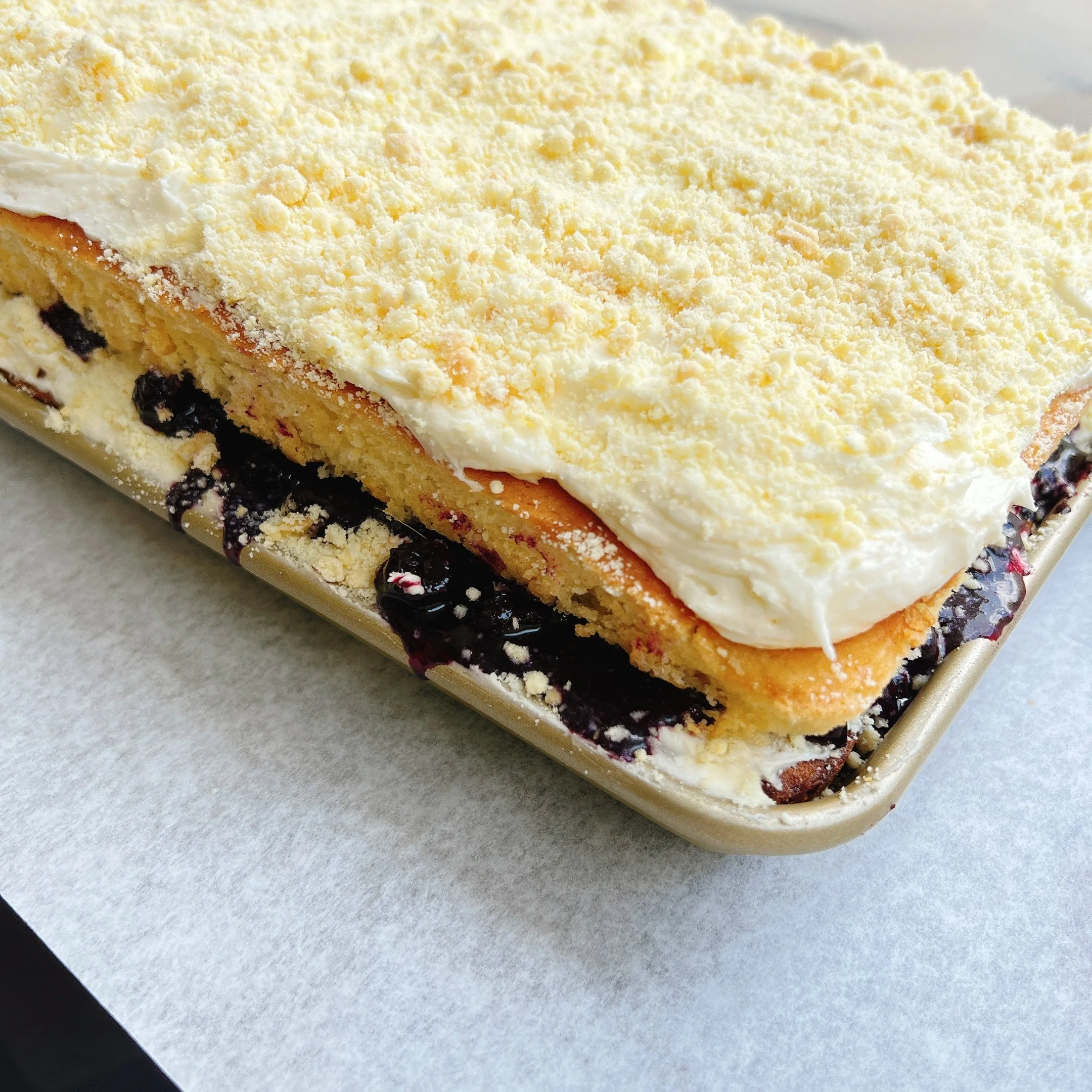 Upside Down Lemon-Blueberry Sheet Cake
