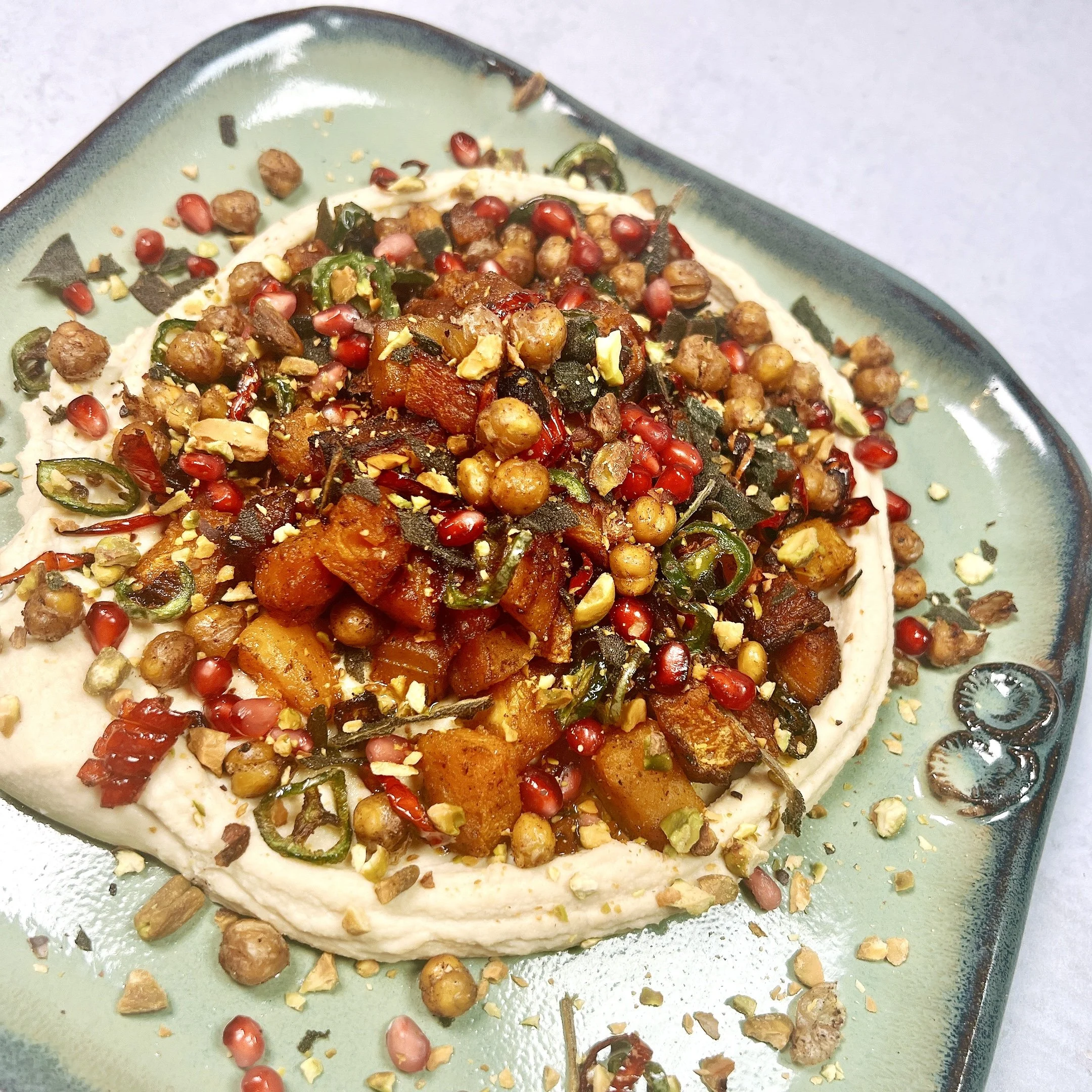 Roasted Butternut Squash Topped Hummus