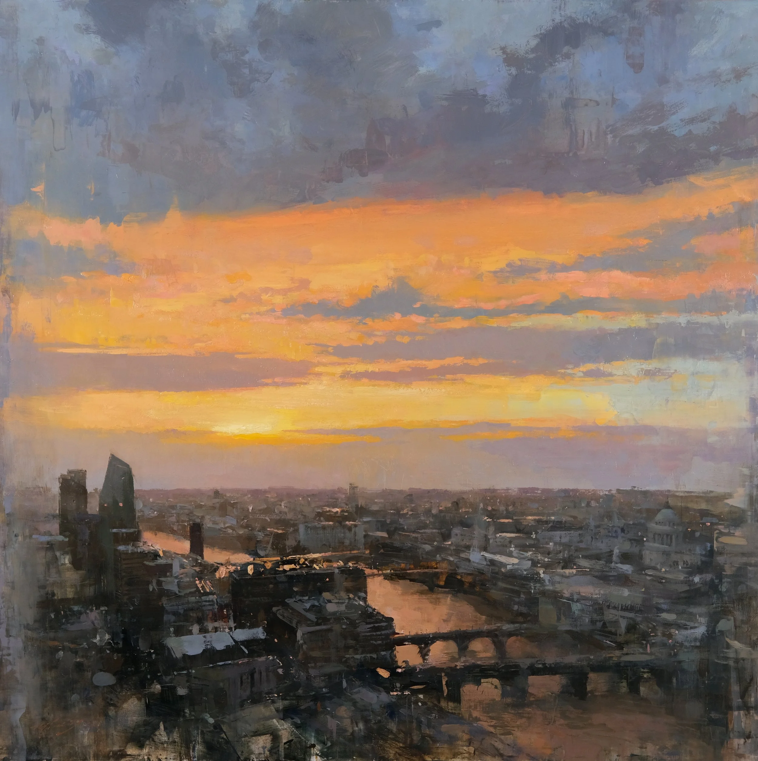 HY TSENG03_泰晤士河上的一道橙色反光, River Thames Orange Reflection_36x36 inches_Oil on Panel_2024-2025.jpg