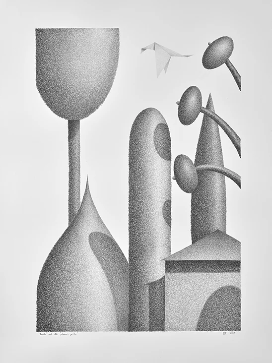 Bender and the pleasure garden, 2018, pencil on paper, 780 x 580mm