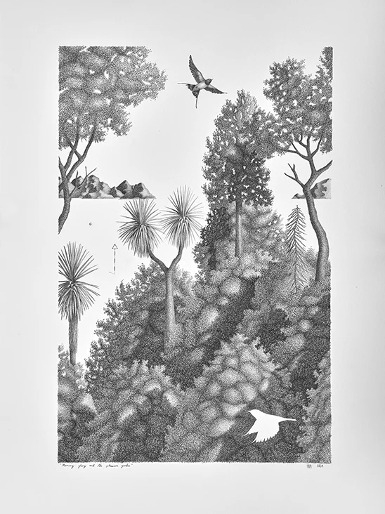 Morning glory and the pleasure garden, 2018, pencil on paper, 550 x 750mm