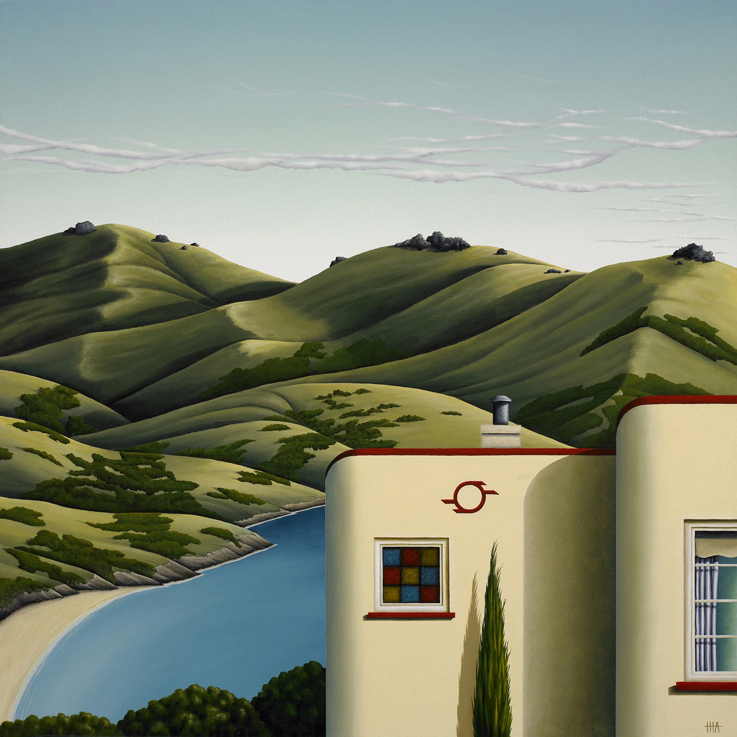 Lemon Meringue Pie, 2009, acrylic on canvas, 800 x 800mm. This painting is the cover image of Owen Marshall’s 2019 novel Pearly Gates, published by Penguin Random House New Zealand.