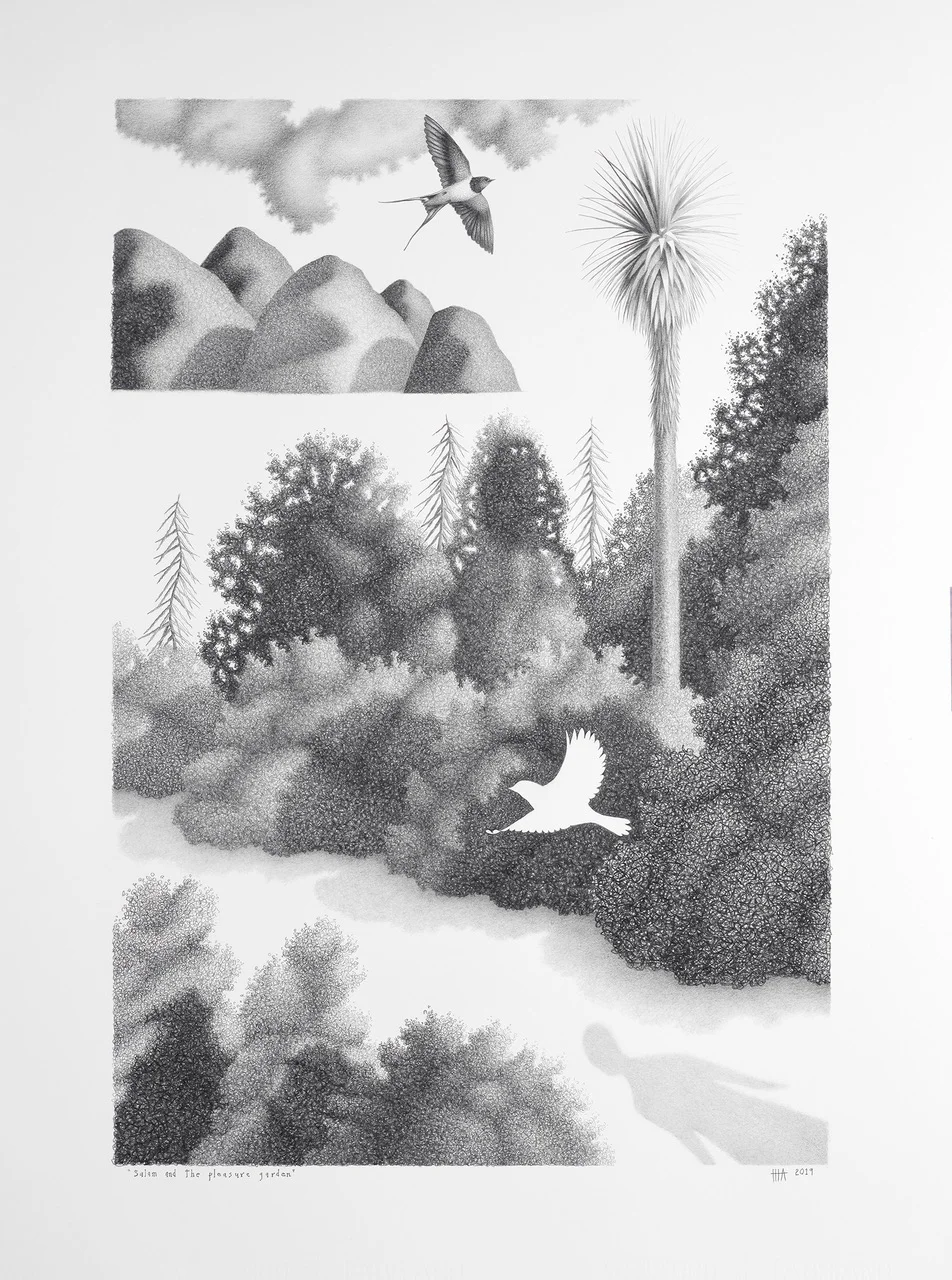 Salam , 2019, pencil on Fabriano Artisico 640gsm paper, paper size 750 x 550mm (framed in diesel black wooden frame with conservation glass).