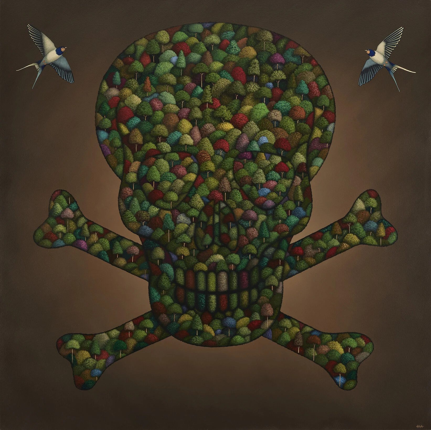    Stop, look left, look right  . 2017-2021, acrylic on canvas, 1000 x 1000mm. 