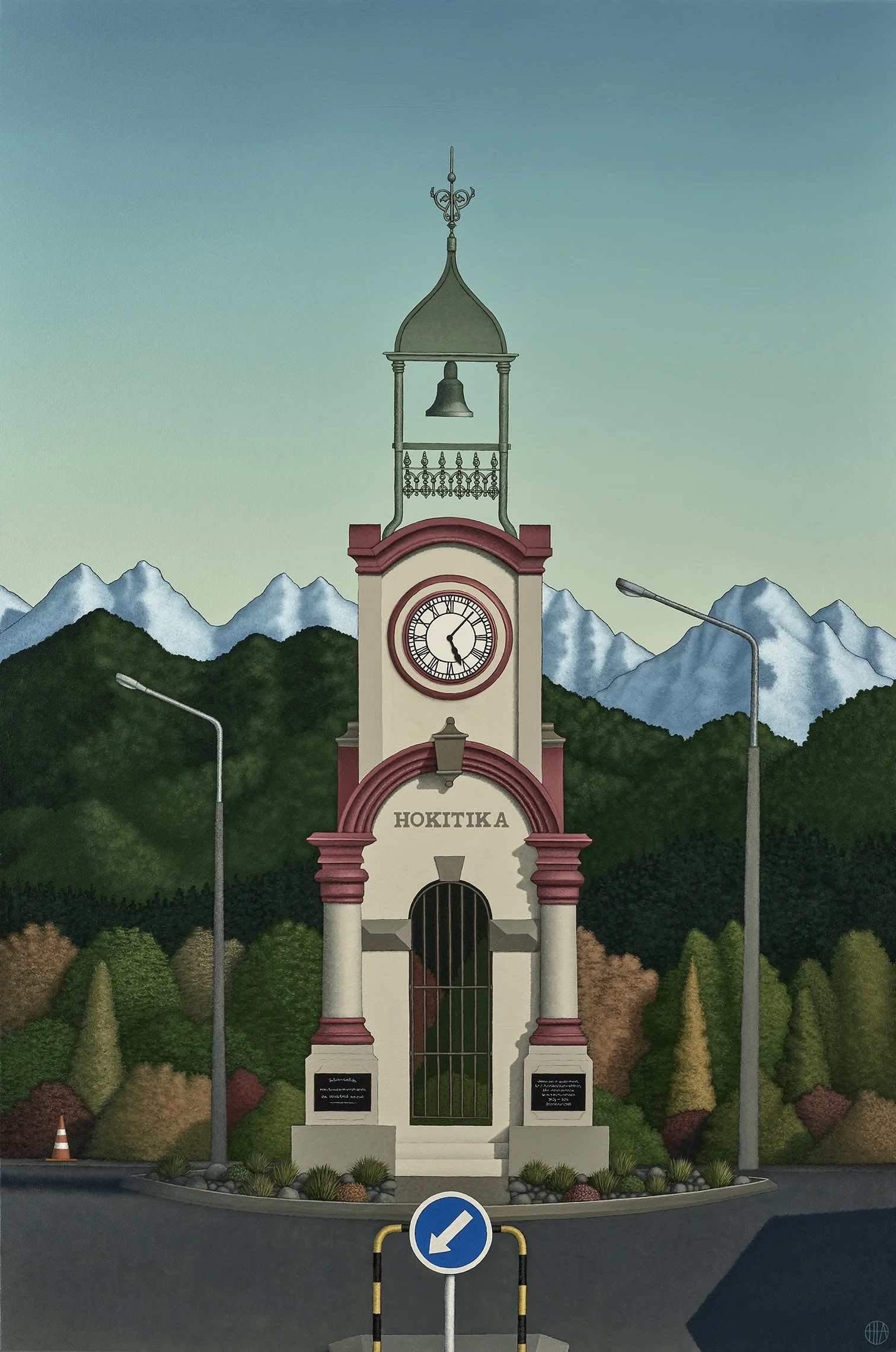    Hokitika Clocktower  , 2022, acrylic on canvas,600 x 900mm,. 