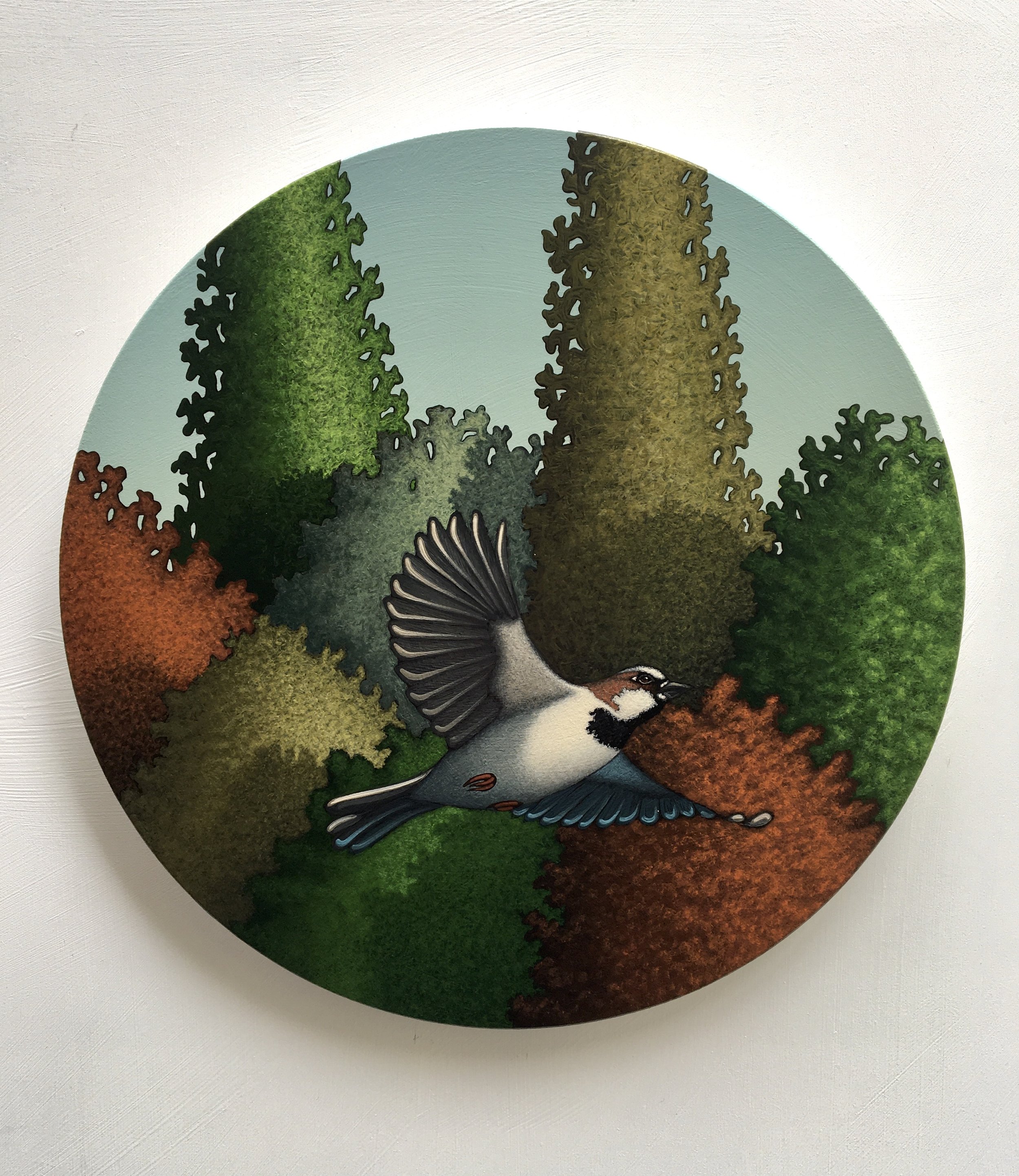 Last night I dreamed I could still fly , 2022, acrylic on gessoed, raised board, 300mm.