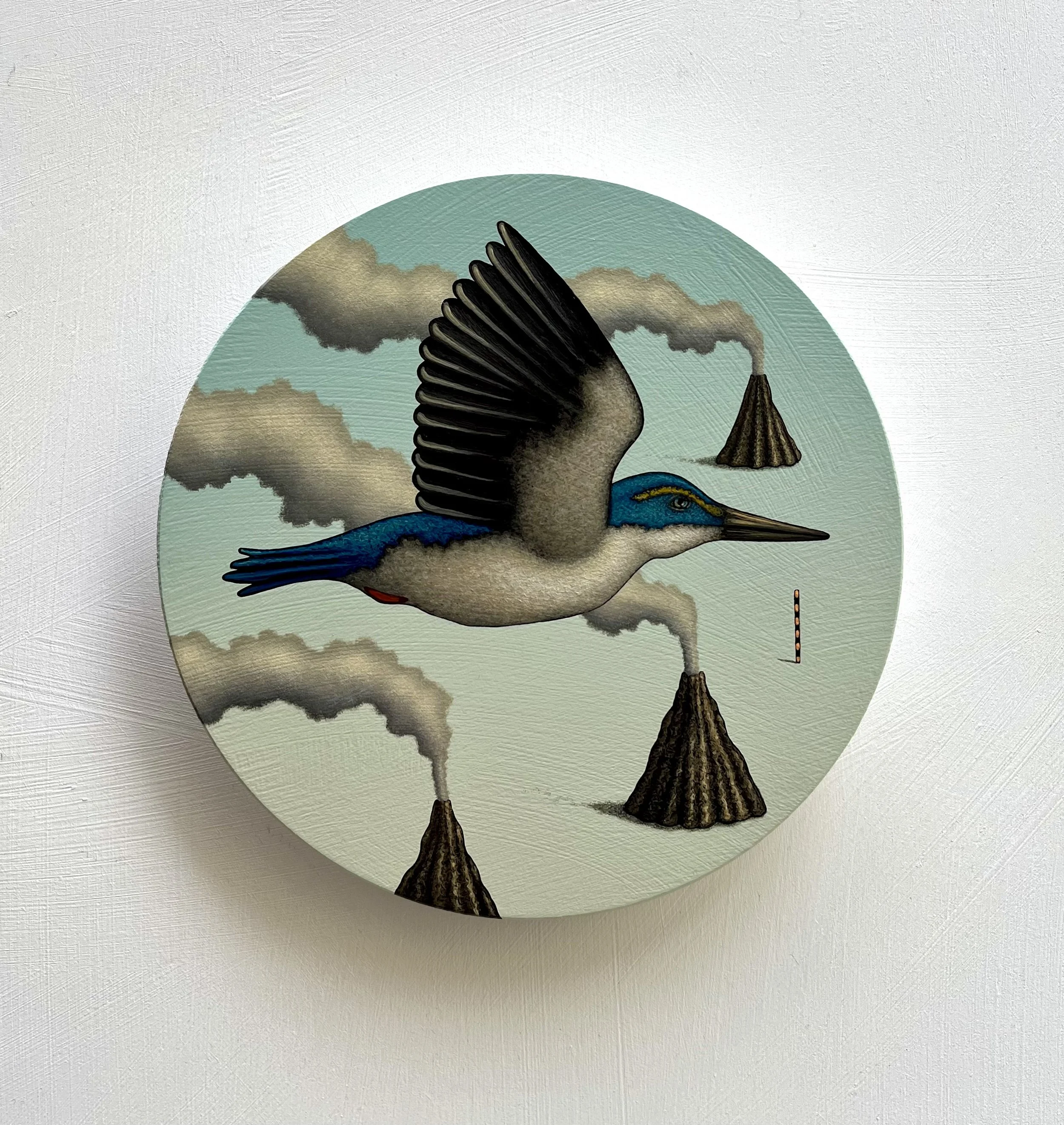    Headwind - Kōtare  , 2024, acrylic on gessoed raised board, 200mm. 