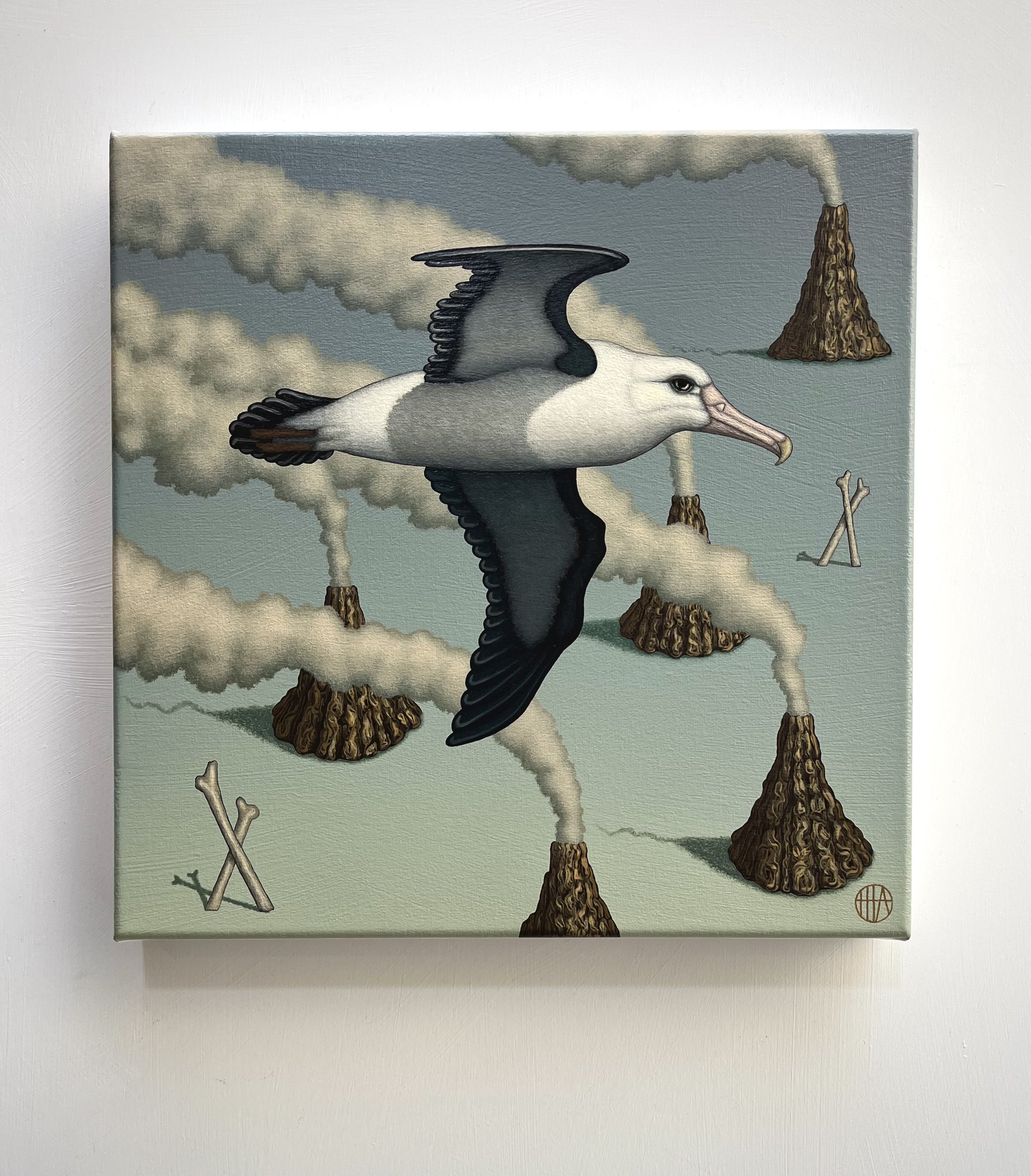Headwind XI - The Albatross and the Bone Garden , 2025, acrylic on canvas, 300× 300mm.
