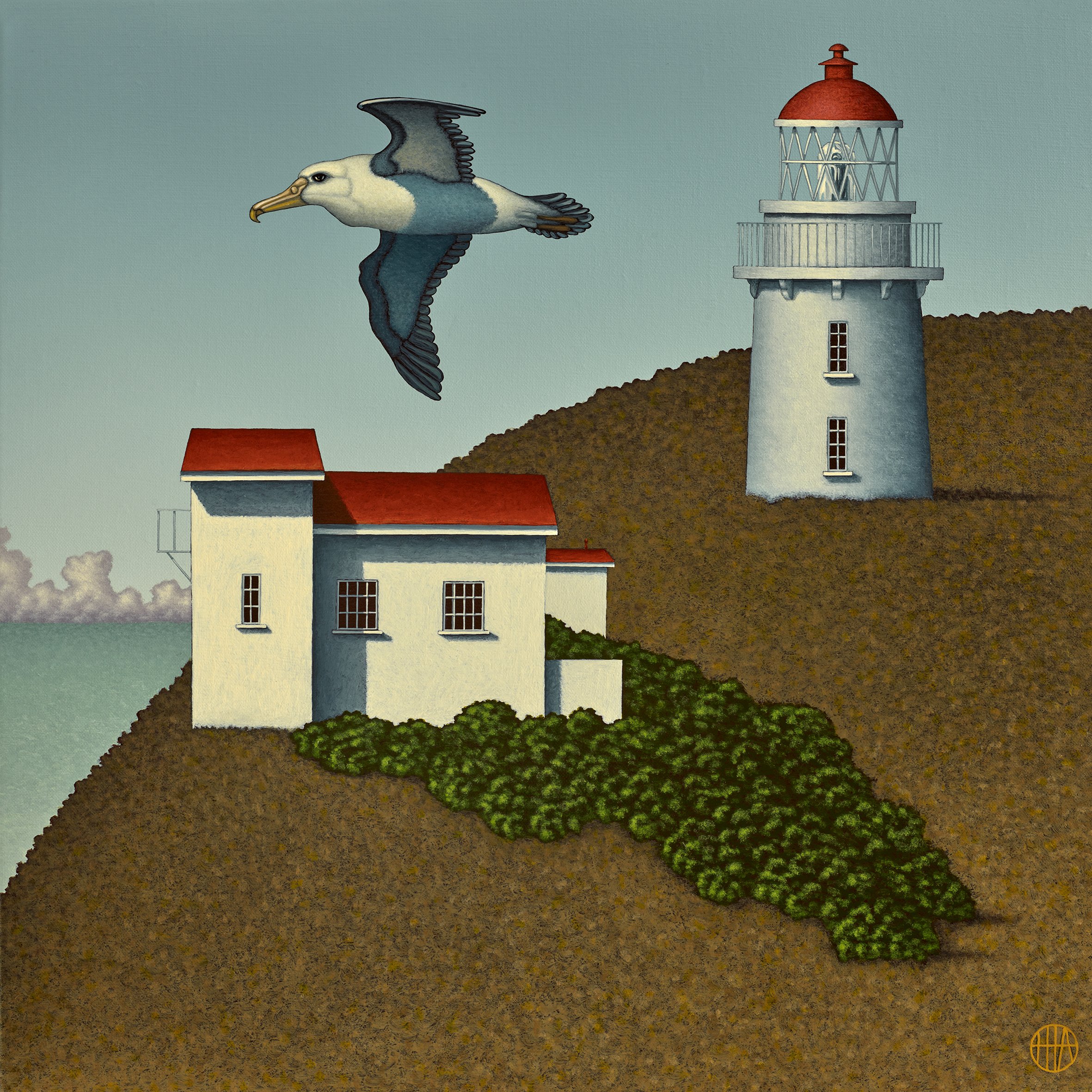    The Lighthouse Keeper  , 2026, acrylic on linen, 400×400mm. 