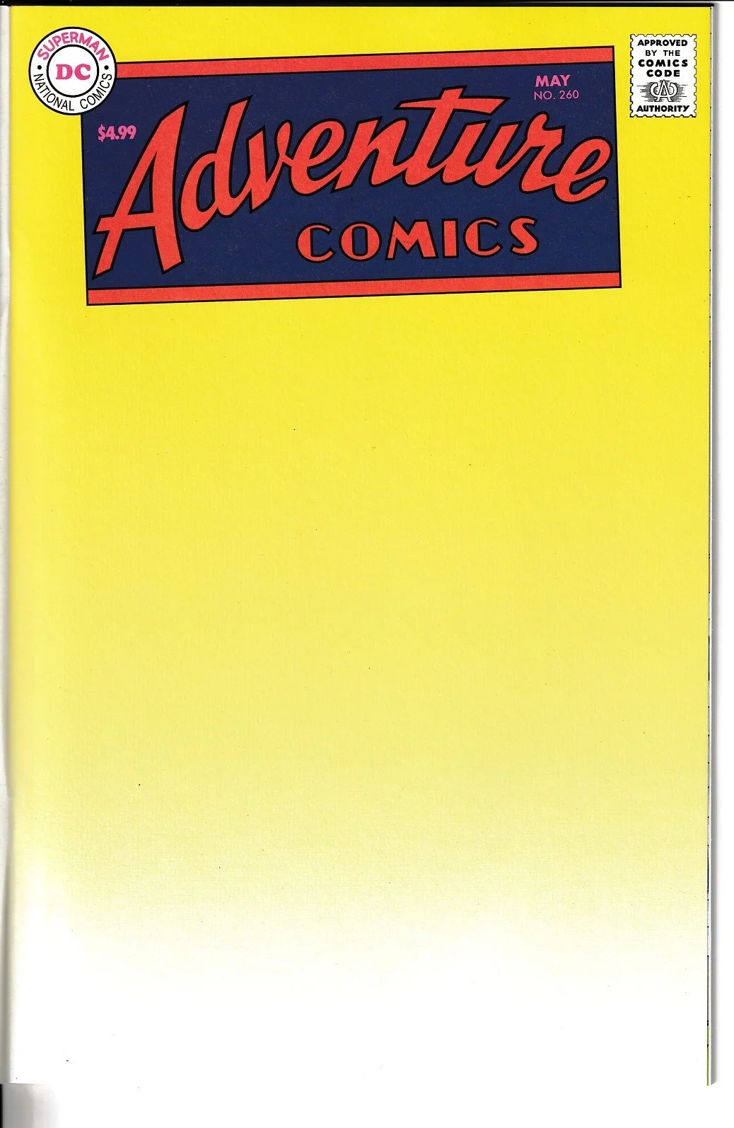 Adventure Comics #260 Facsimilie Blank Cover Variant
