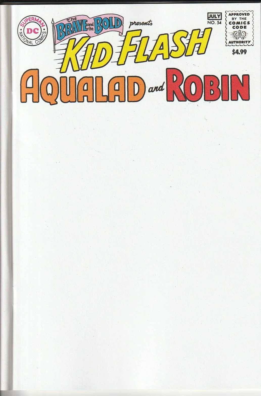 Brave and the Bold #54 Facsimilie Blank Cover Variant