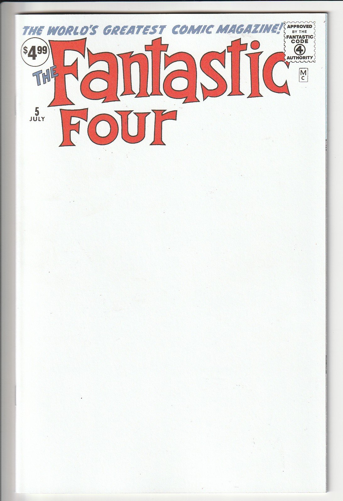Fantastic Four #5 Facsimilie Blank Cover Variant