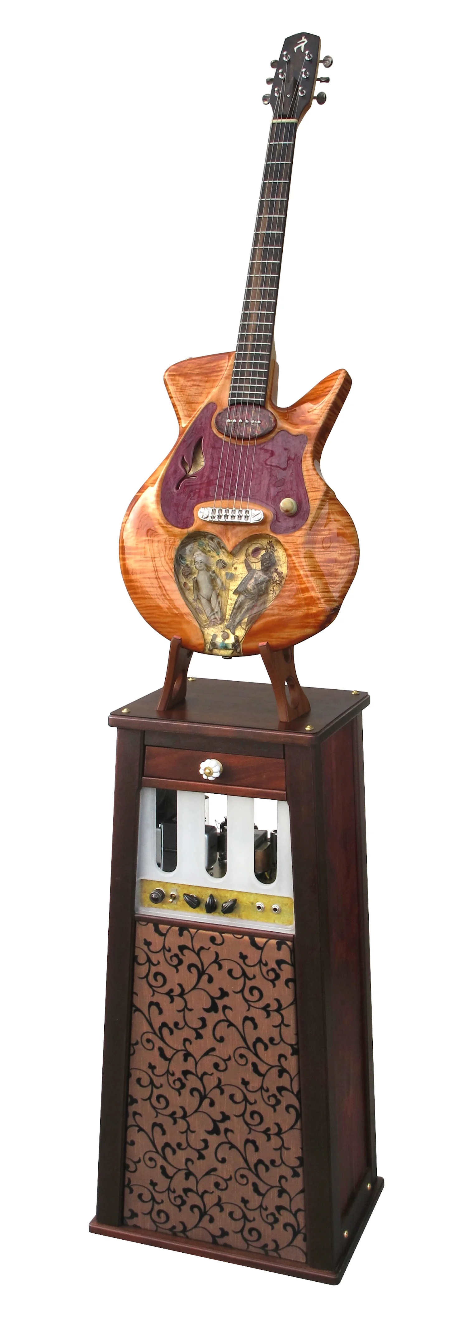 Mixed media; guitar & stand with custom amp