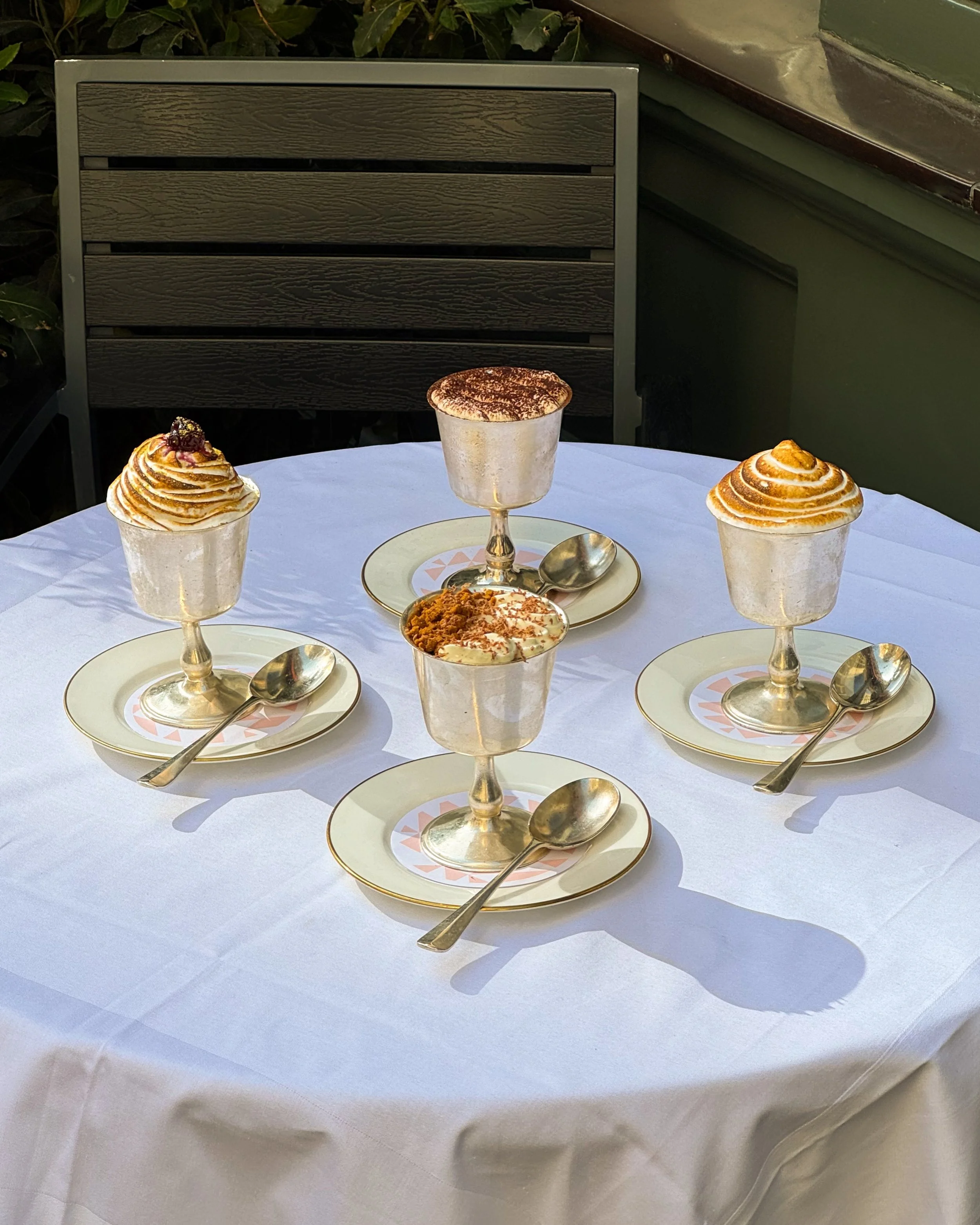 Four coupes, each with their own character.

Banoffee Pie with banana split ice cream, dulce de leche and lime chantilly.&nbsp;

Lemon Meringue with vanilla and lemon curd ice cream, topped with Italian meringue.&nbsp;

Pistachio and Cherry Baked Ala