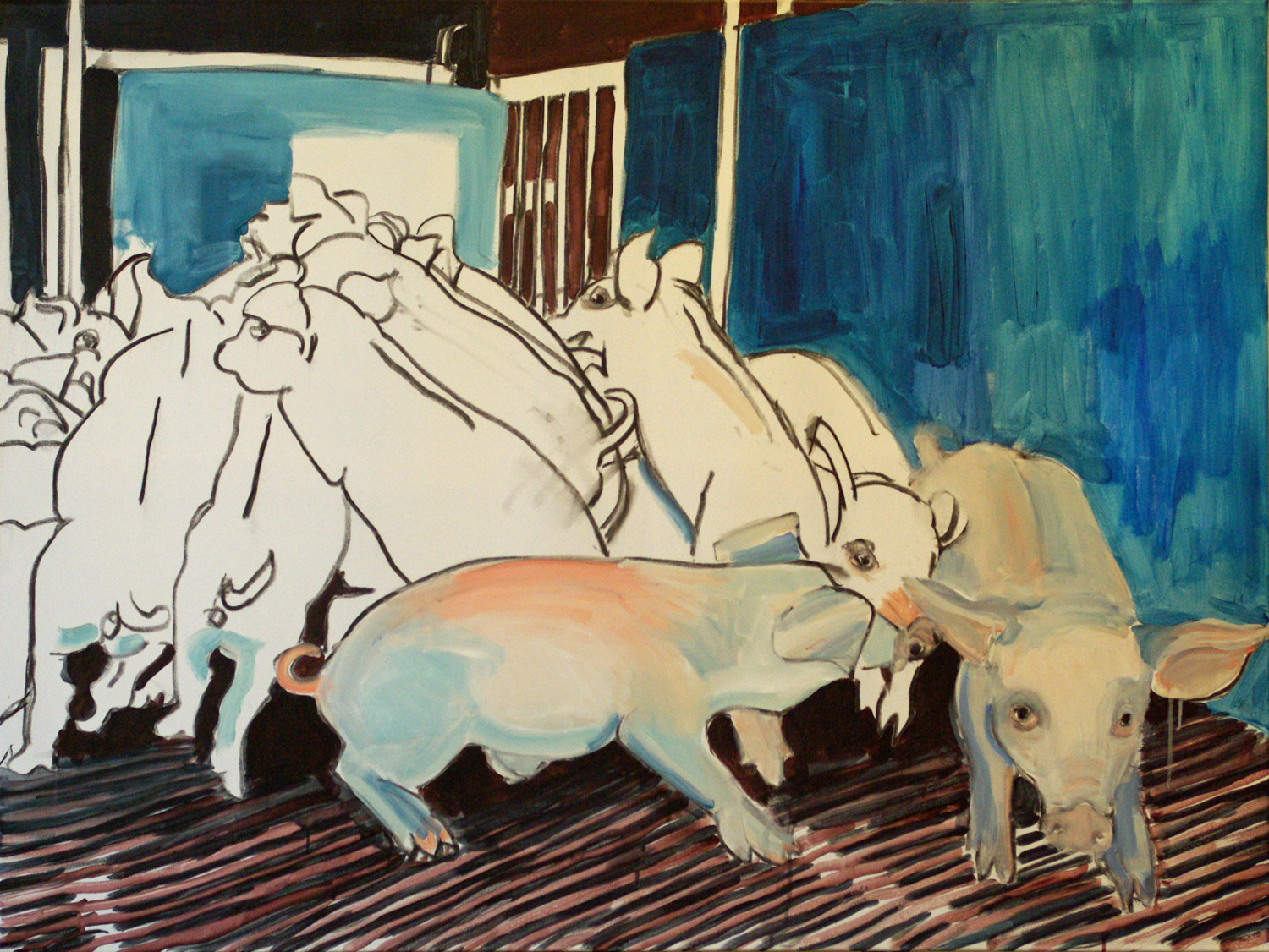Grisesti, akryl og kul på lærred, 90x100 cm