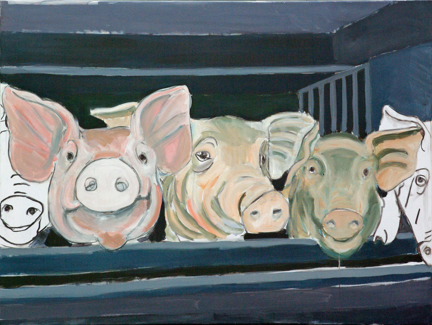 3 grise, akryl og kul lærred, 80x100cm