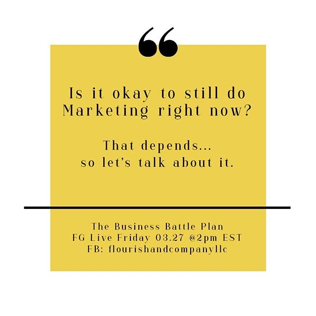 We're going LIVE today on Facebook at 2pm to talk about the right ways you can still be marketing your business during this time. ⁠
⁠
Let me know if you have burning questions and we'll work on getting those answered for you. ⁠
⁠
After all just becau