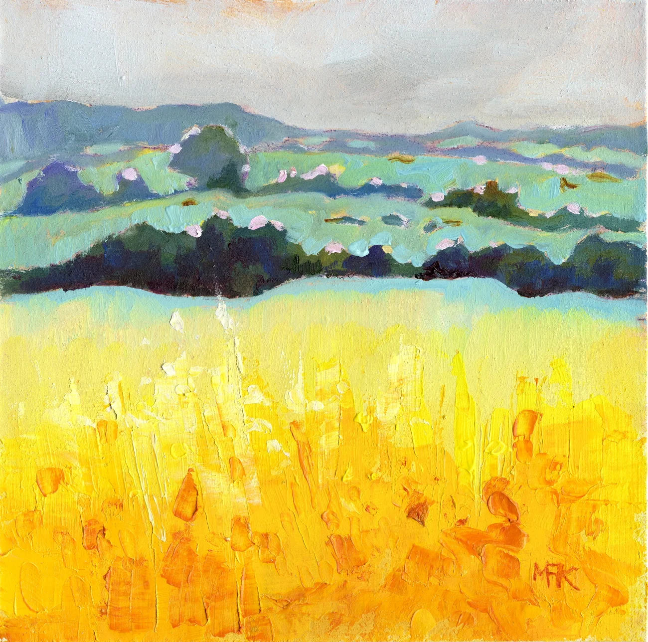 1820 Mustard Yellow Fields at Oundle 6 x 6 s..JPG