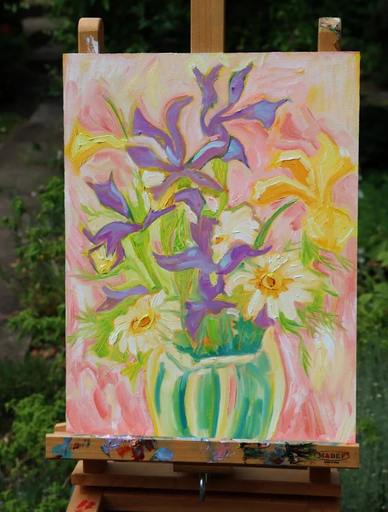 Mary Kemp - Spring Garden Flowers #2 on easel.JPG