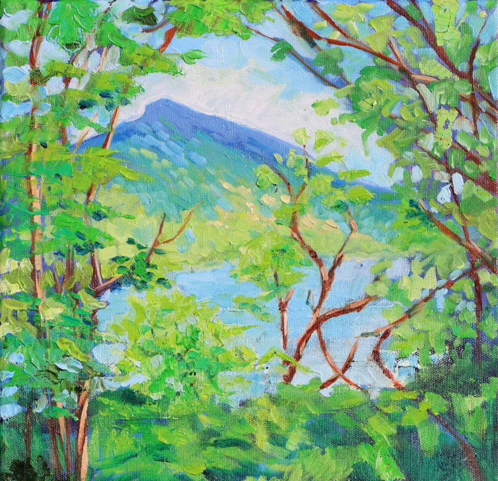 Mary Kemp -  Sunny Hillside Thru the Trees, Pale Blue Hills .JPG