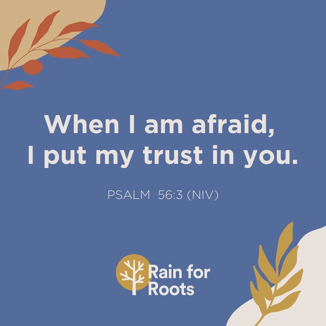 &quot;When I am afraid, I put my trust in you.&quot;&nbsp; - Psalm 56:3 (NIV)
🌱
[Image description: The Bible verse text is set in white on a calm blue background. In the top left and bottom right corners, botanical graphics are shown in earth tones