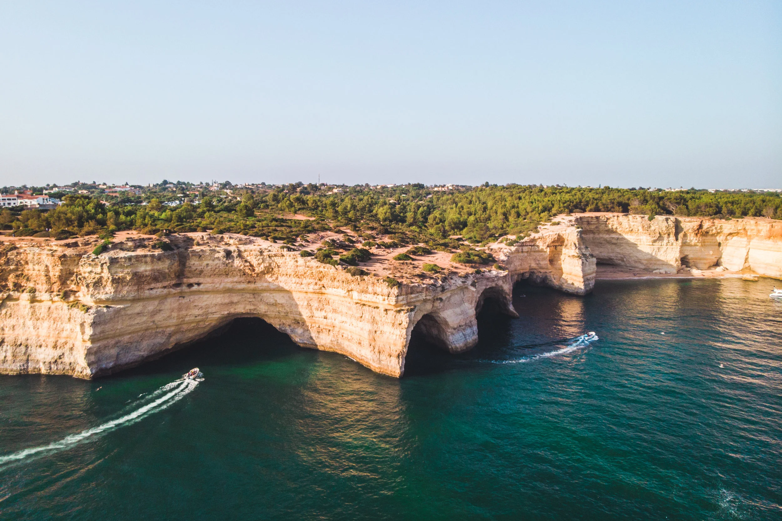 Beautiful cliff in Algarve at sunset.