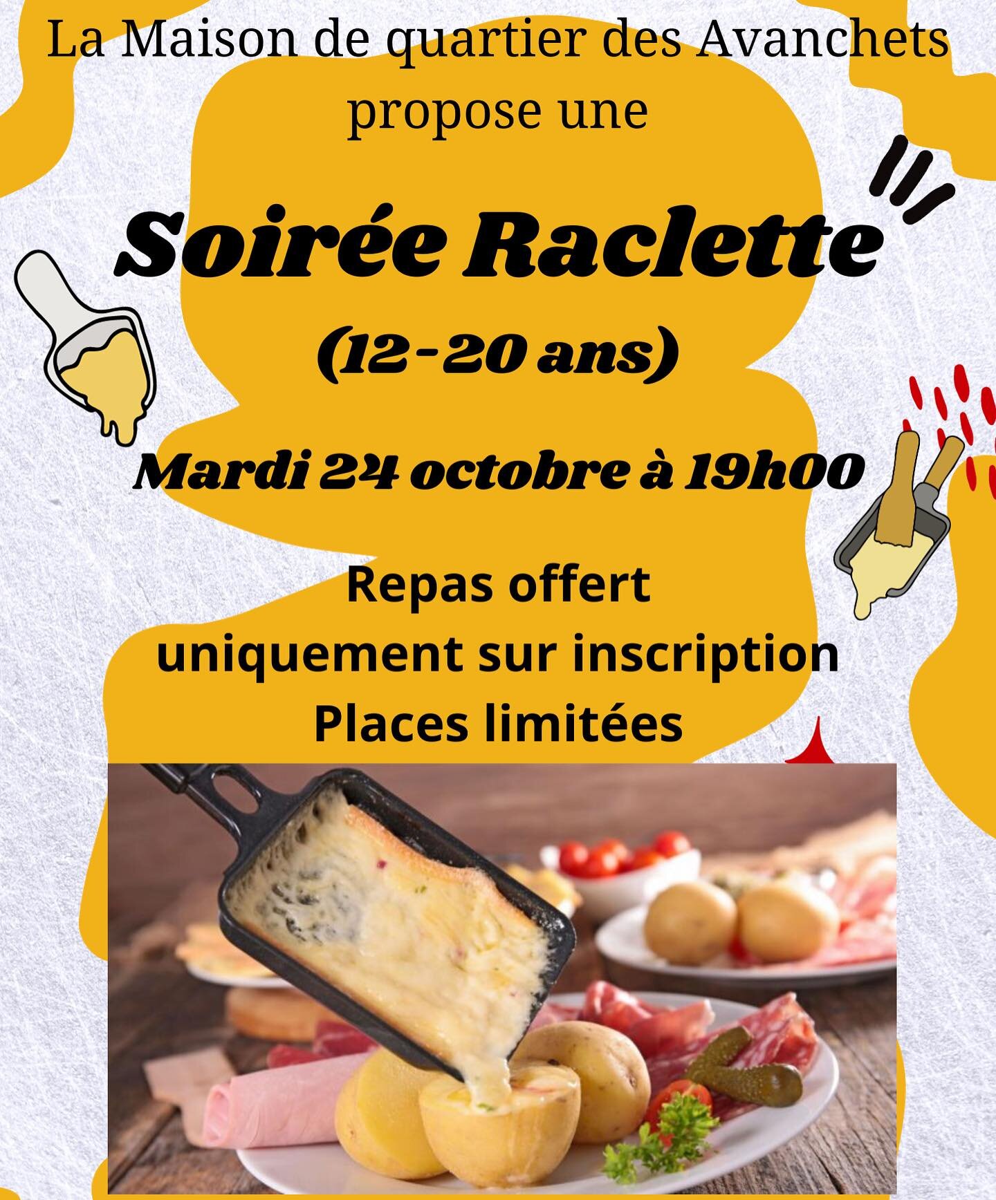 Soir&eacute;e raclette gratuite pour les jeunes (12-20 ans) pendant les vacances scolaires ! 🧀