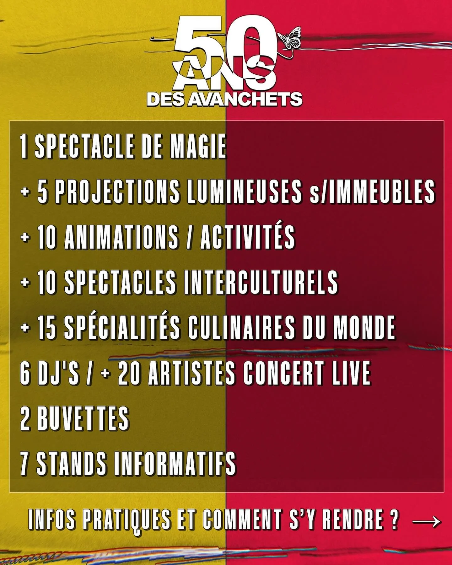 Les 50ans des Avanchets est l&rsquo;occasion de d&eacute;couvrir aussi pleins de spectacles interculturels, pleins de saveurs culinaires de diff&eacute;rents pays, des animations autour de l&rsquo;histoire du quartier, des stands informatifs ainsi qu