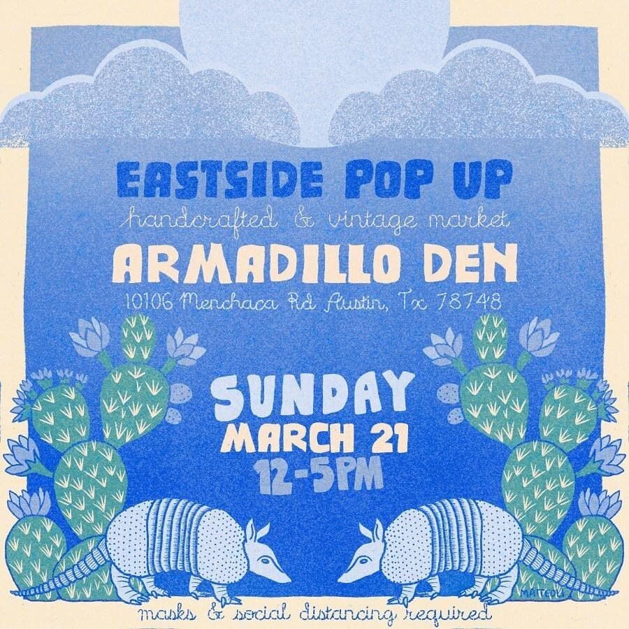 🌻SUNDAY 3/21🌻

Please Join Us For An Afternoon Of Shopping, Socializing and Brunching At the Armadillo Den!

Catch me with some new hand-painted items✌🏽

Eastside Pop Up Will Be Nestled&nbsp;In Their Wooded Grove With Some Of Your Favorite Local A