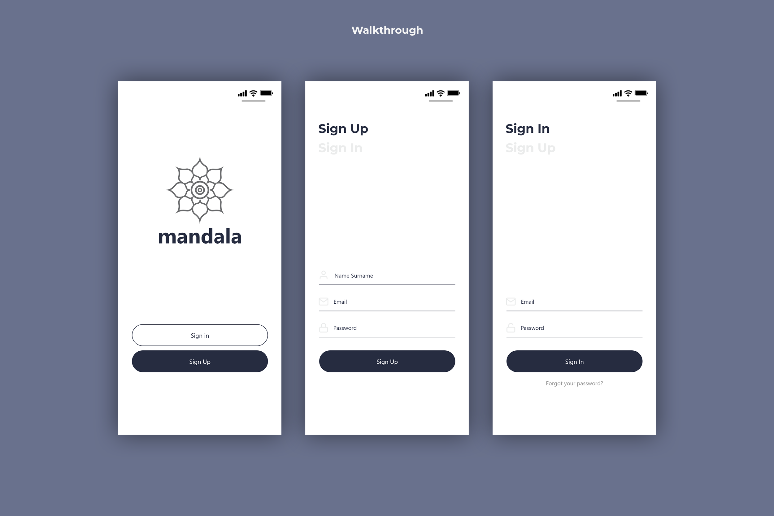 Sign In and Sign Up screens