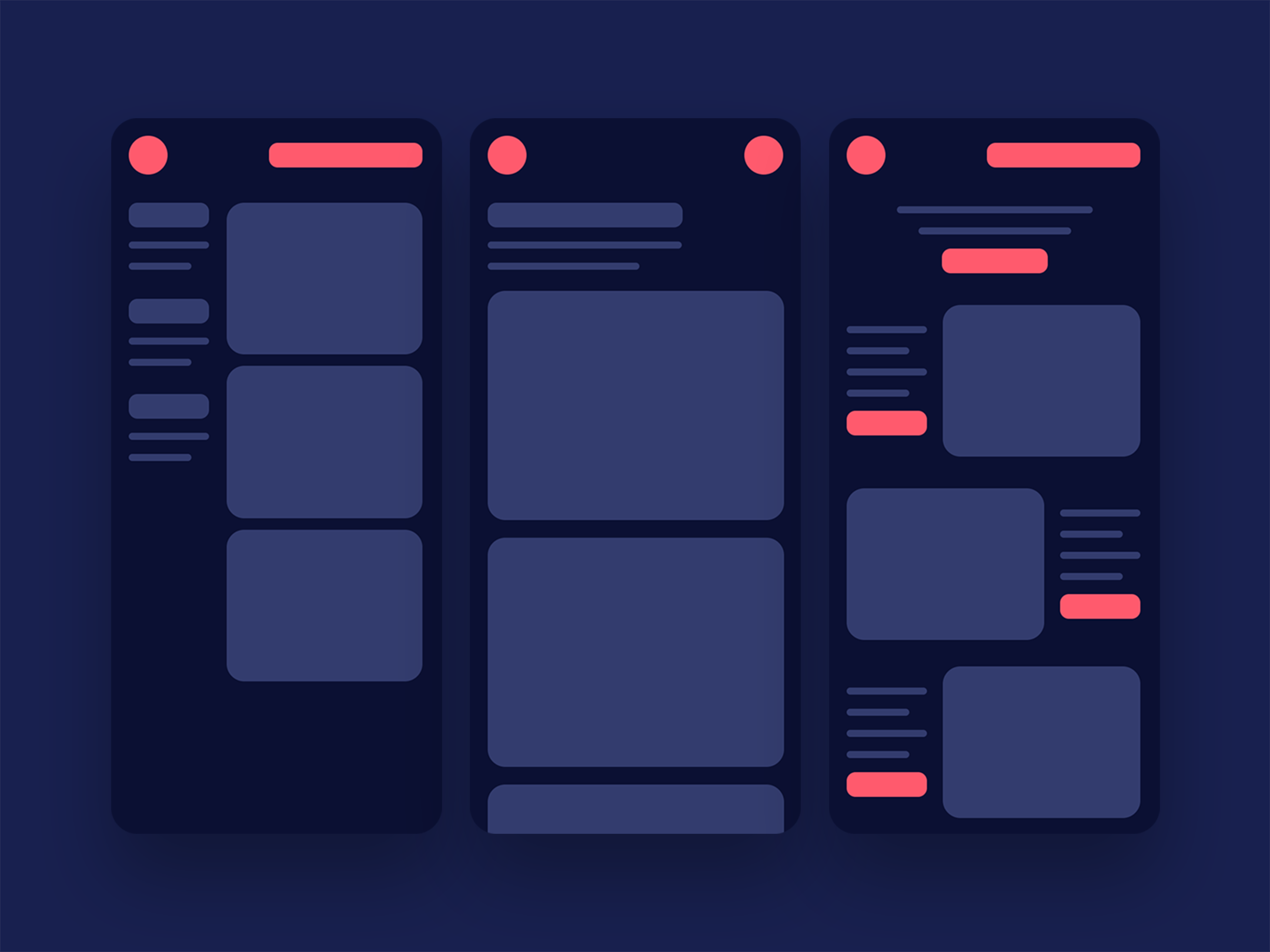 With a new contrasting color pallet a second dark theme wireframe is built.