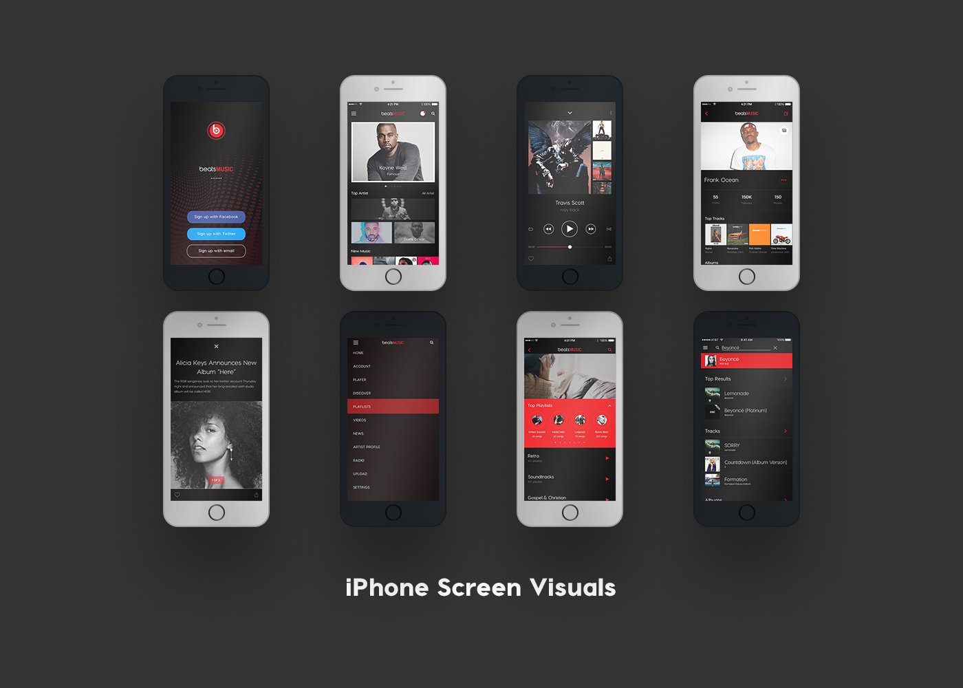 iPhone with different screen visuals