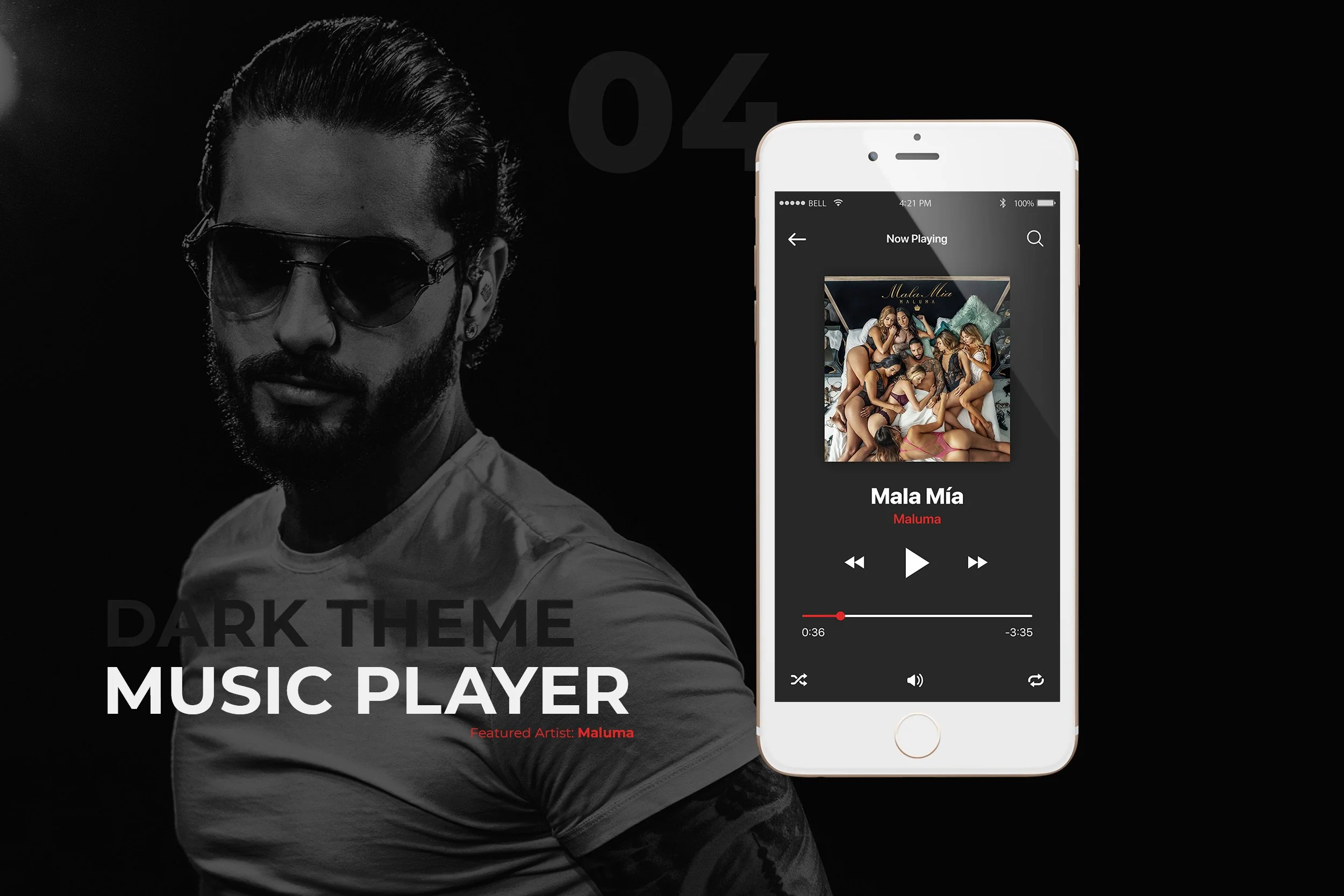 Dark Theme Music Player featuring Maluma