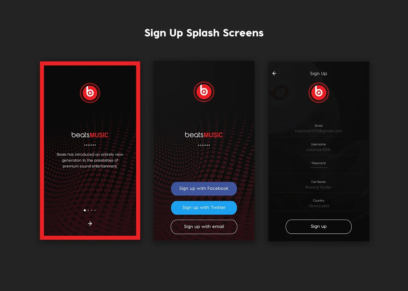 Sign up Splash Screens
