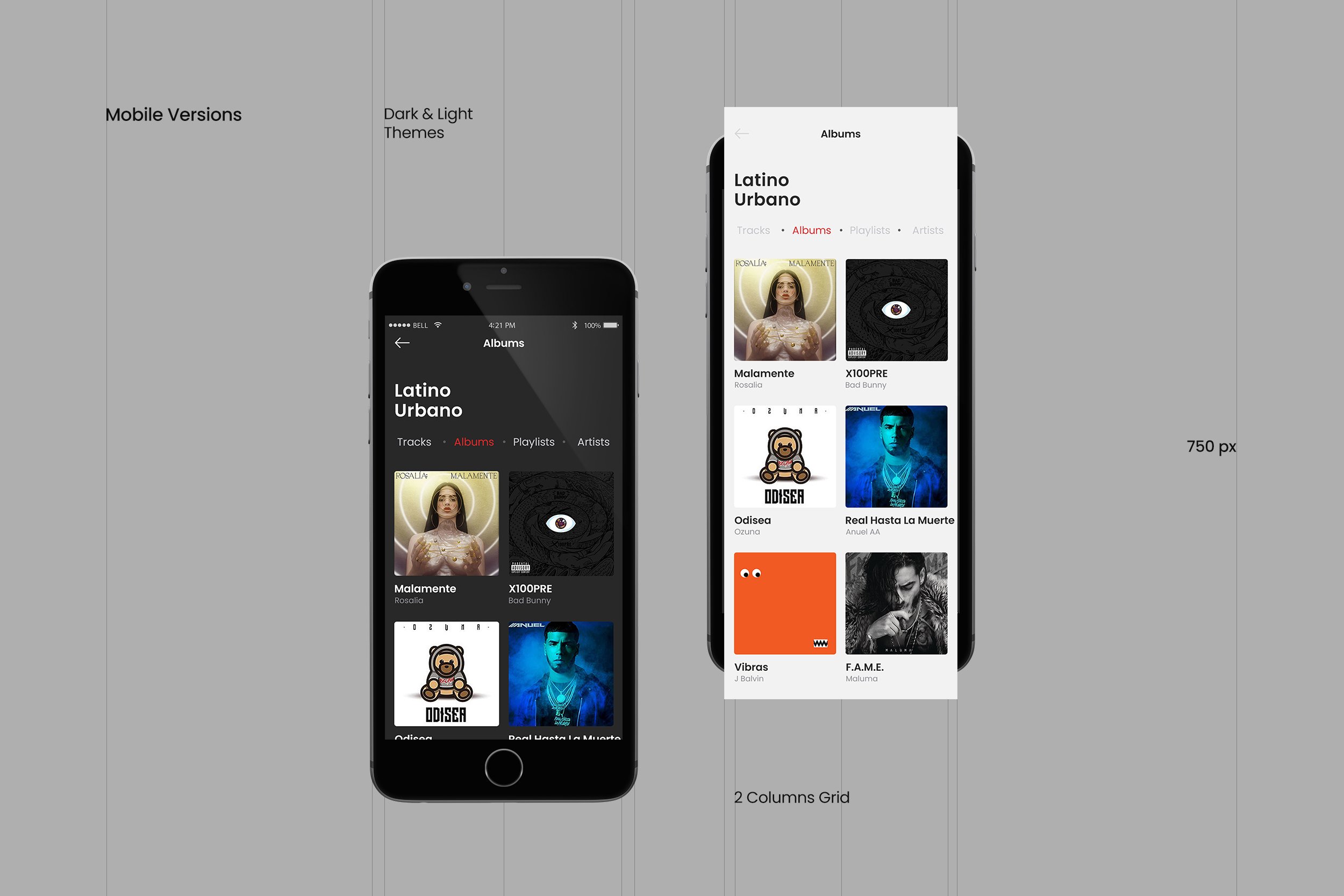 Mobile versions screens Dark & Light mode