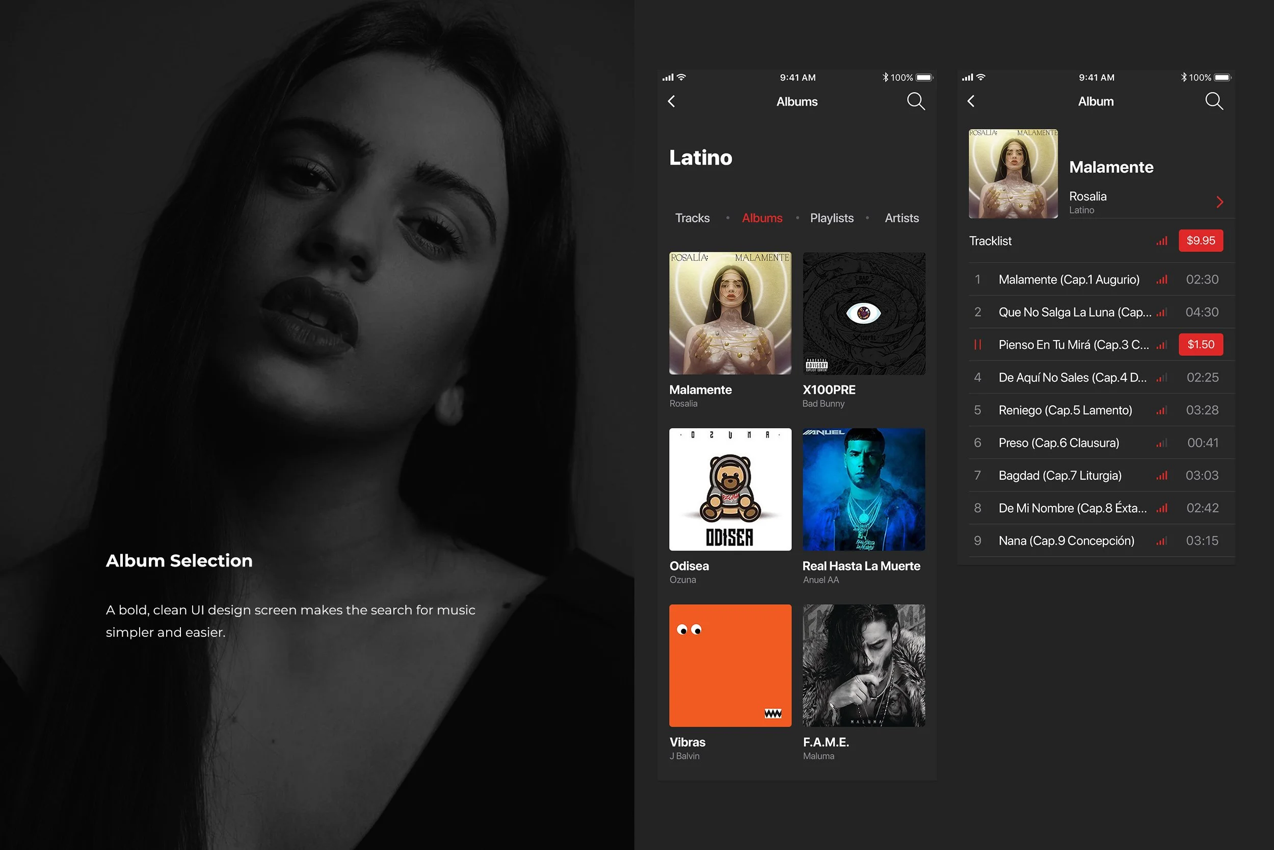 Album Selection screens featuring Rosalia Malamente