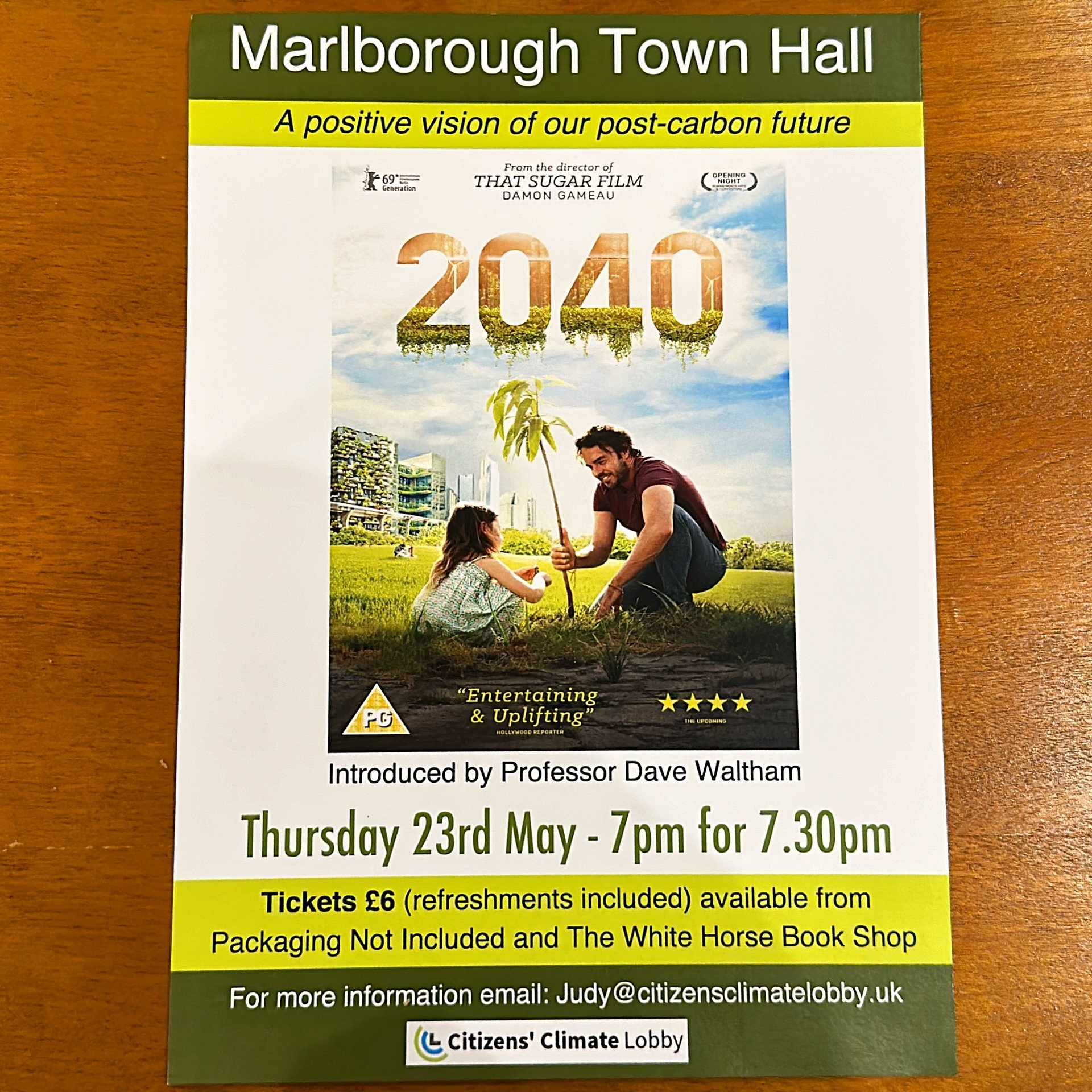 Everyday is Earth Day 🌎 So why not come see a positive vision of our post-carbon future? Head to Marlborough Town Hall for a special viewing of the Climate Documentary &lsquo;2040&rsquo; 🎬 Introduced by Professor David Waltham and organised by Citi