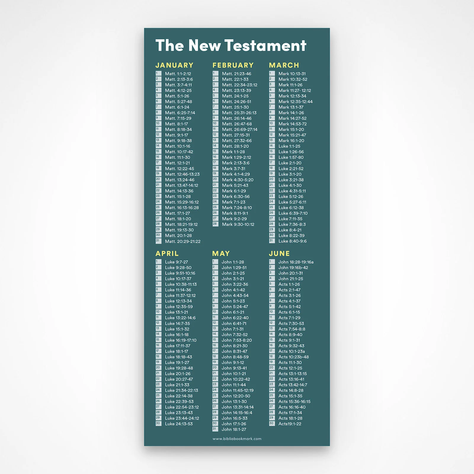 New Testament One Year Reading Plan Bible Bookmark