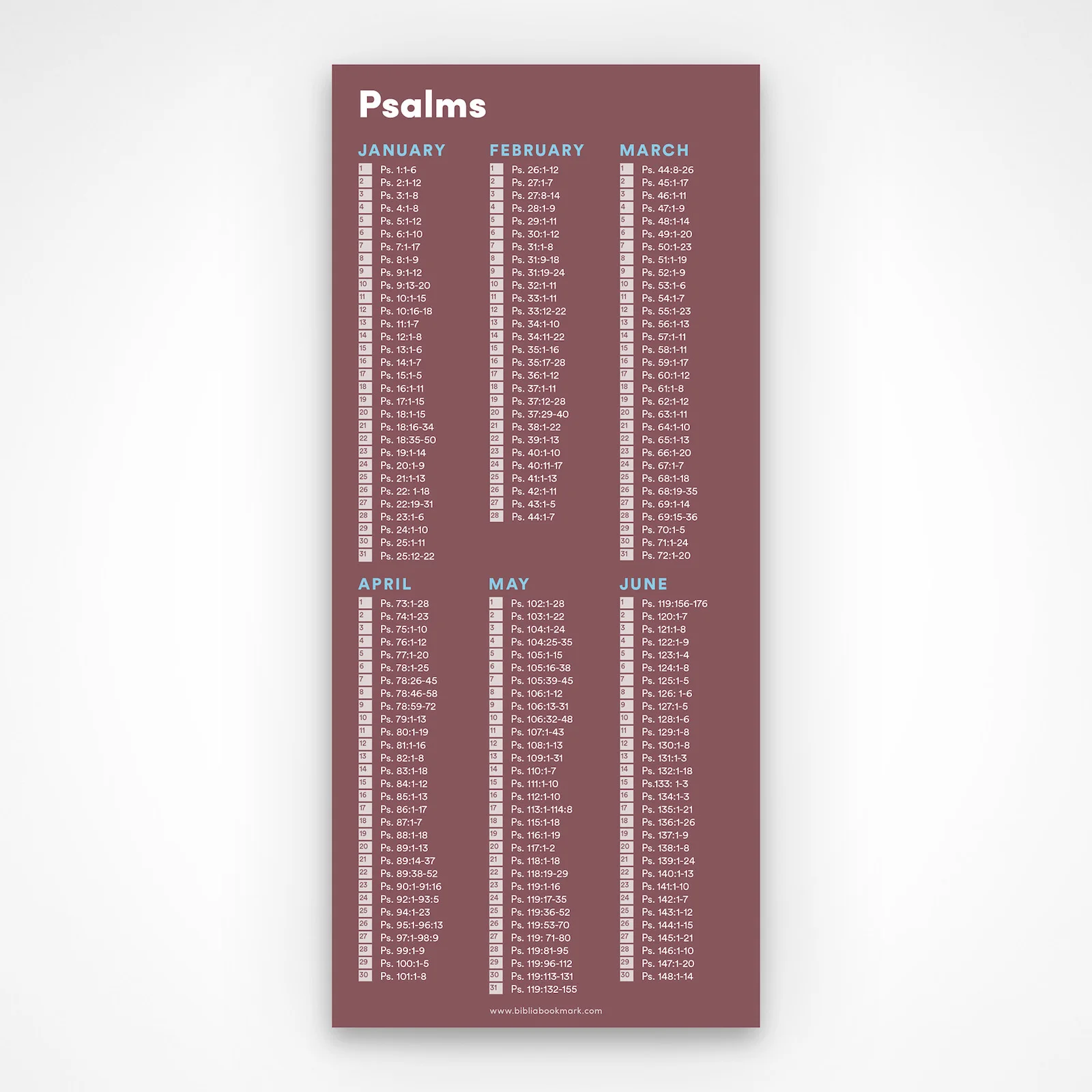 Psalms One Year Reading Plan Bible Bookmark